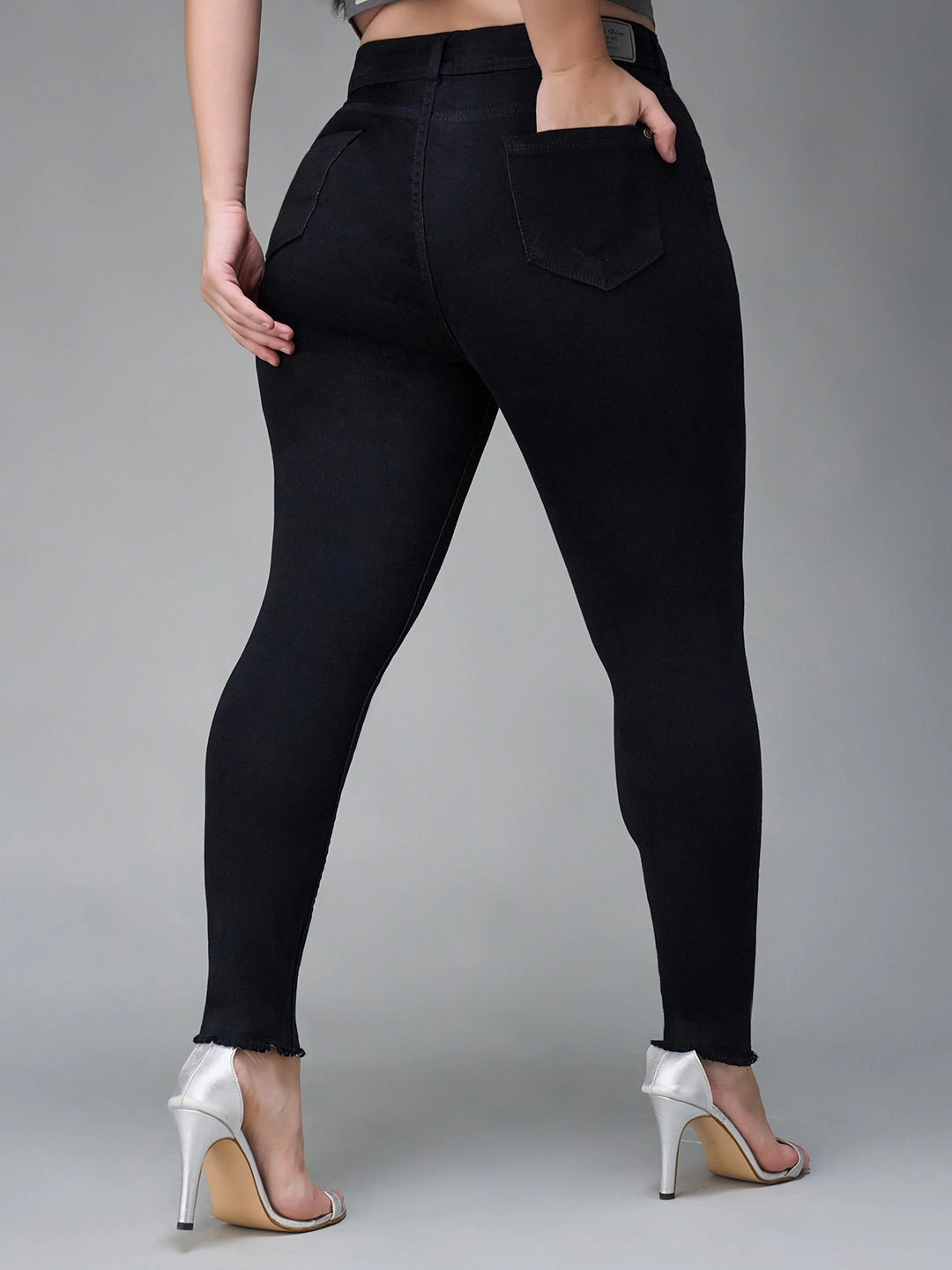 24/7 Comfort Black Slim-Fit High-Rise Denim Jeans Beach Day Minimalist Style Youth Style Raw Hem Design