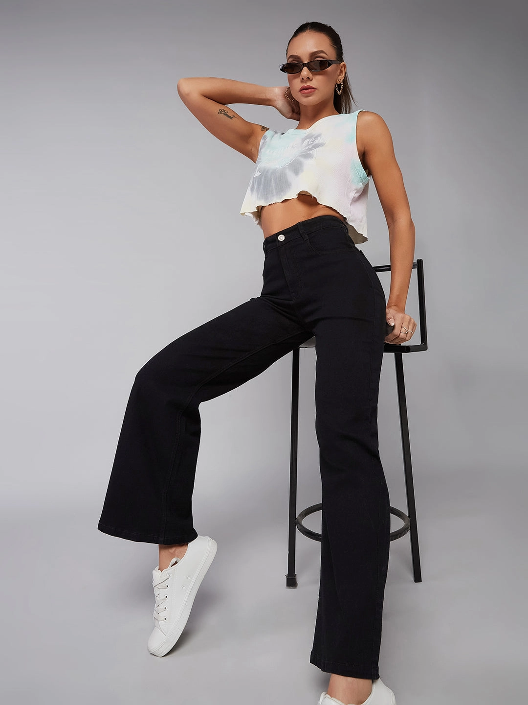 Balanced Piece Sporty Look CHASEstretch? Black Wide-Leg High-Rise Denim Jeans