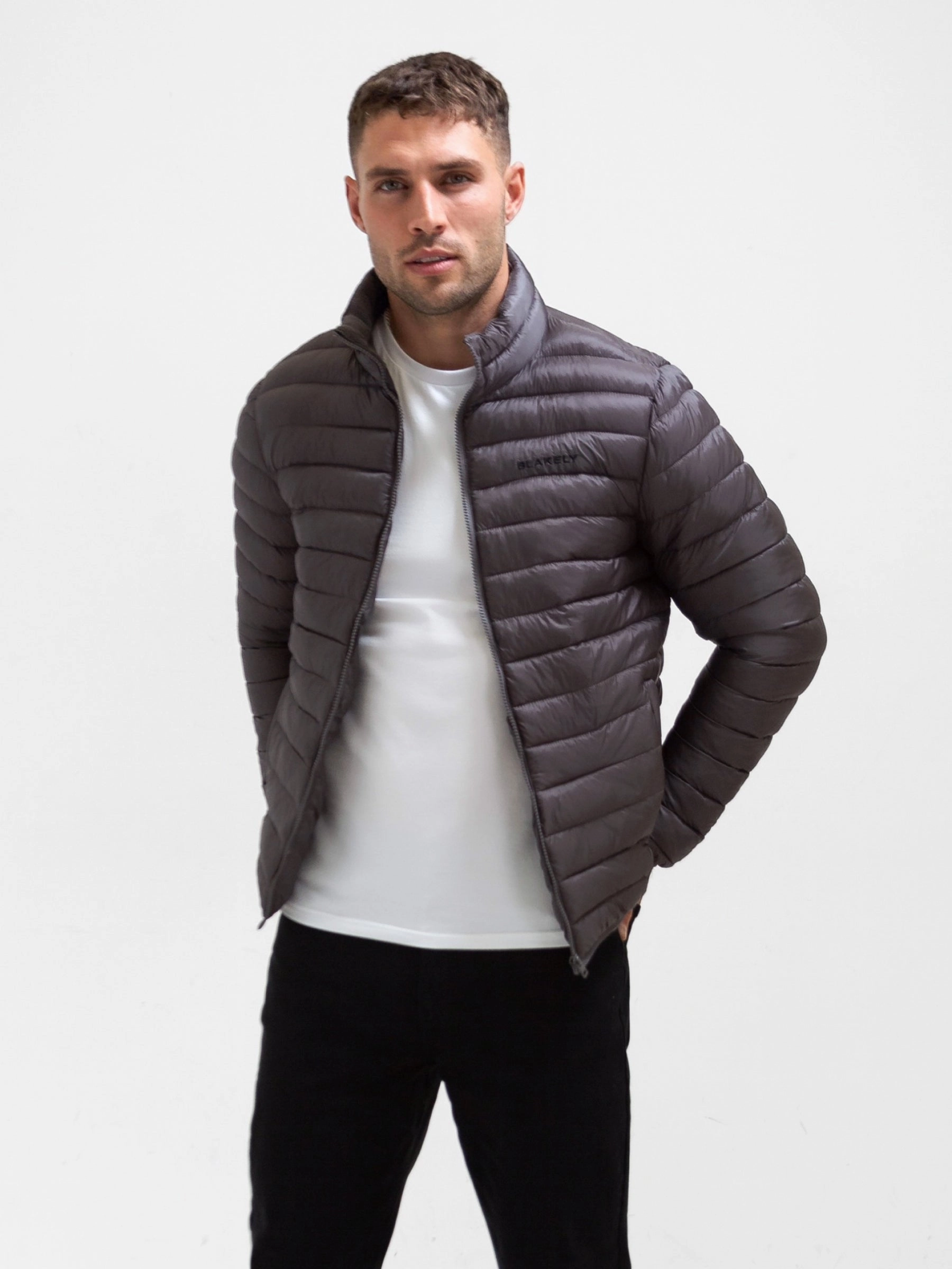 Lucas Lightweight Puffer Jacket - Charcoal Zippered Vents Lightweight Packability