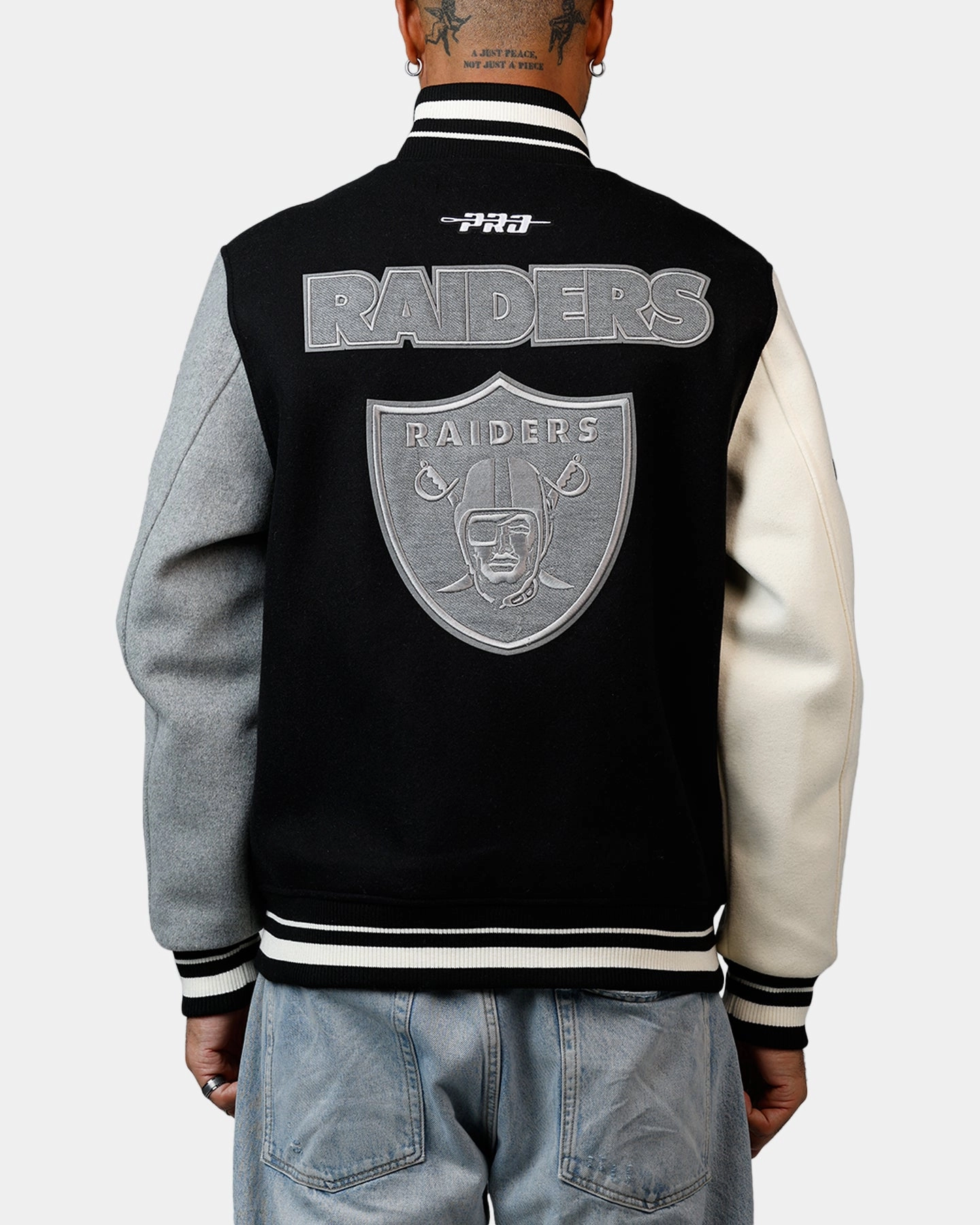 BondedZipperGuards Pro Standard Las Vegas Raiders Reverse French Terry Wool Varsity Jacket Black/Grey