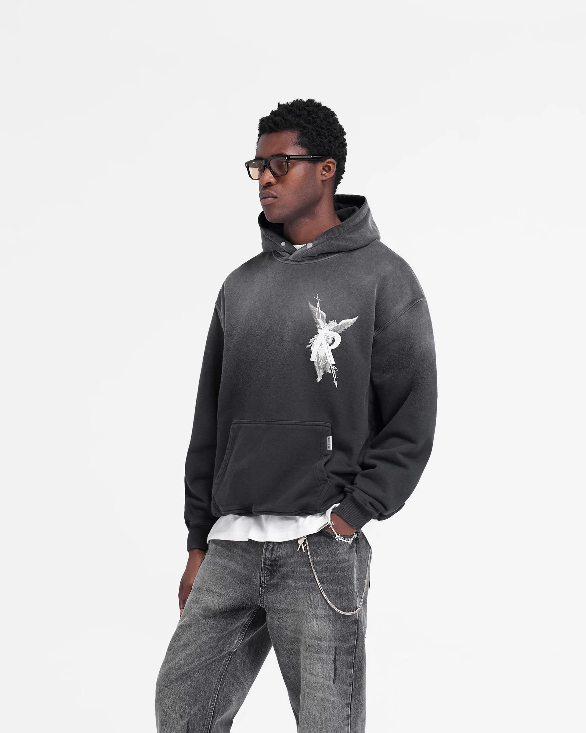 Faux Fur Trim Archangel Hoodie - Stained Black