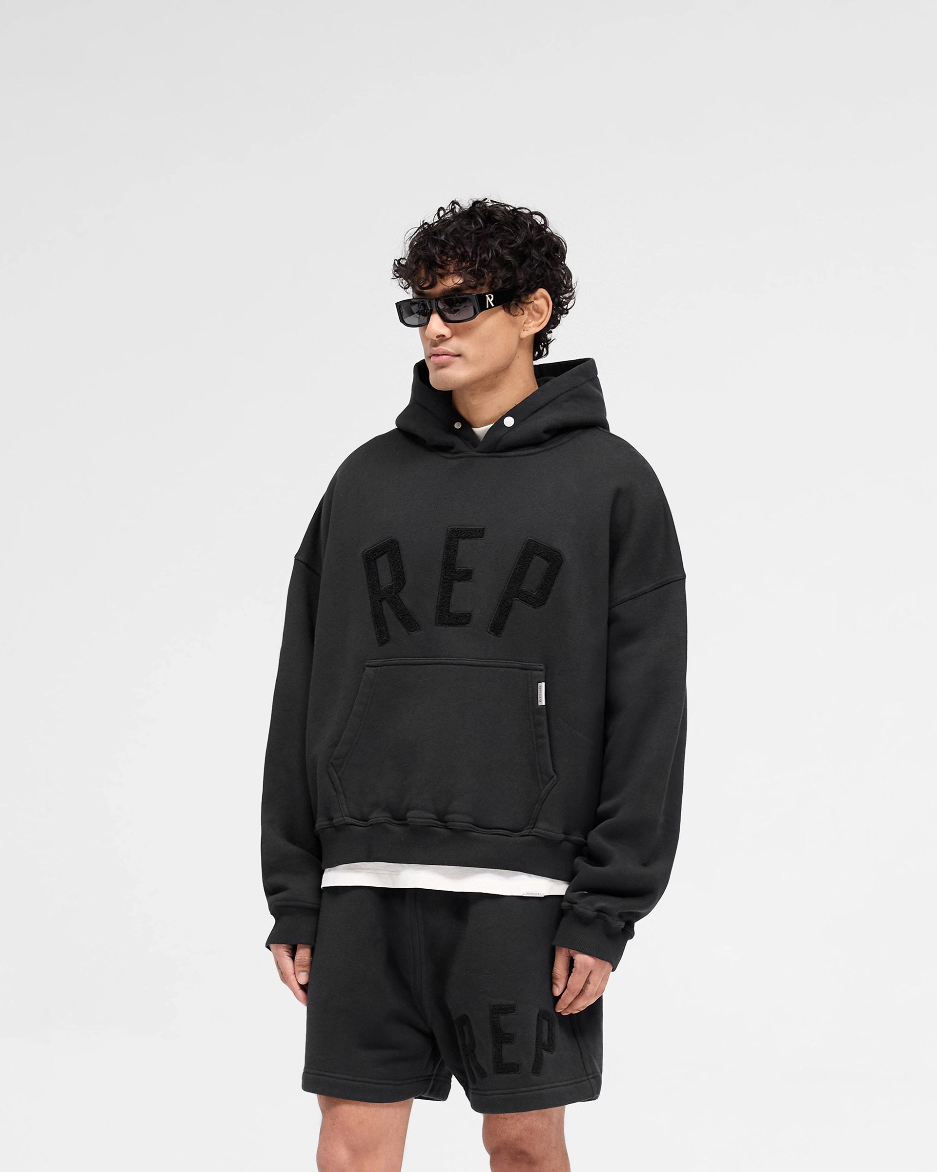 Active Street Rep Applique Hoodie - Off Black