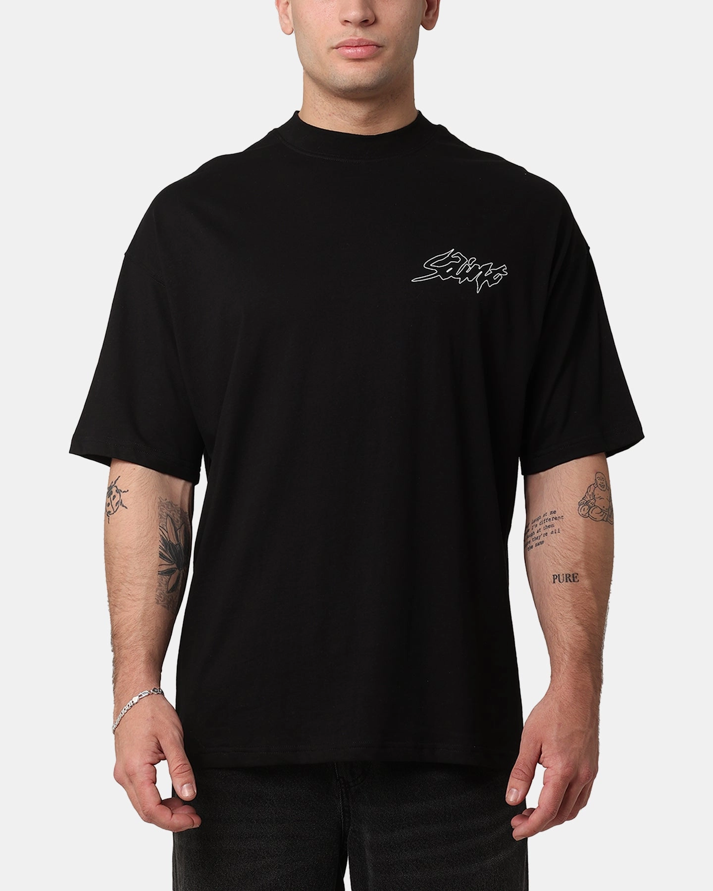 VNeckline PlushLining Saint Morta Veiled Mock Neck T-Shirt Black