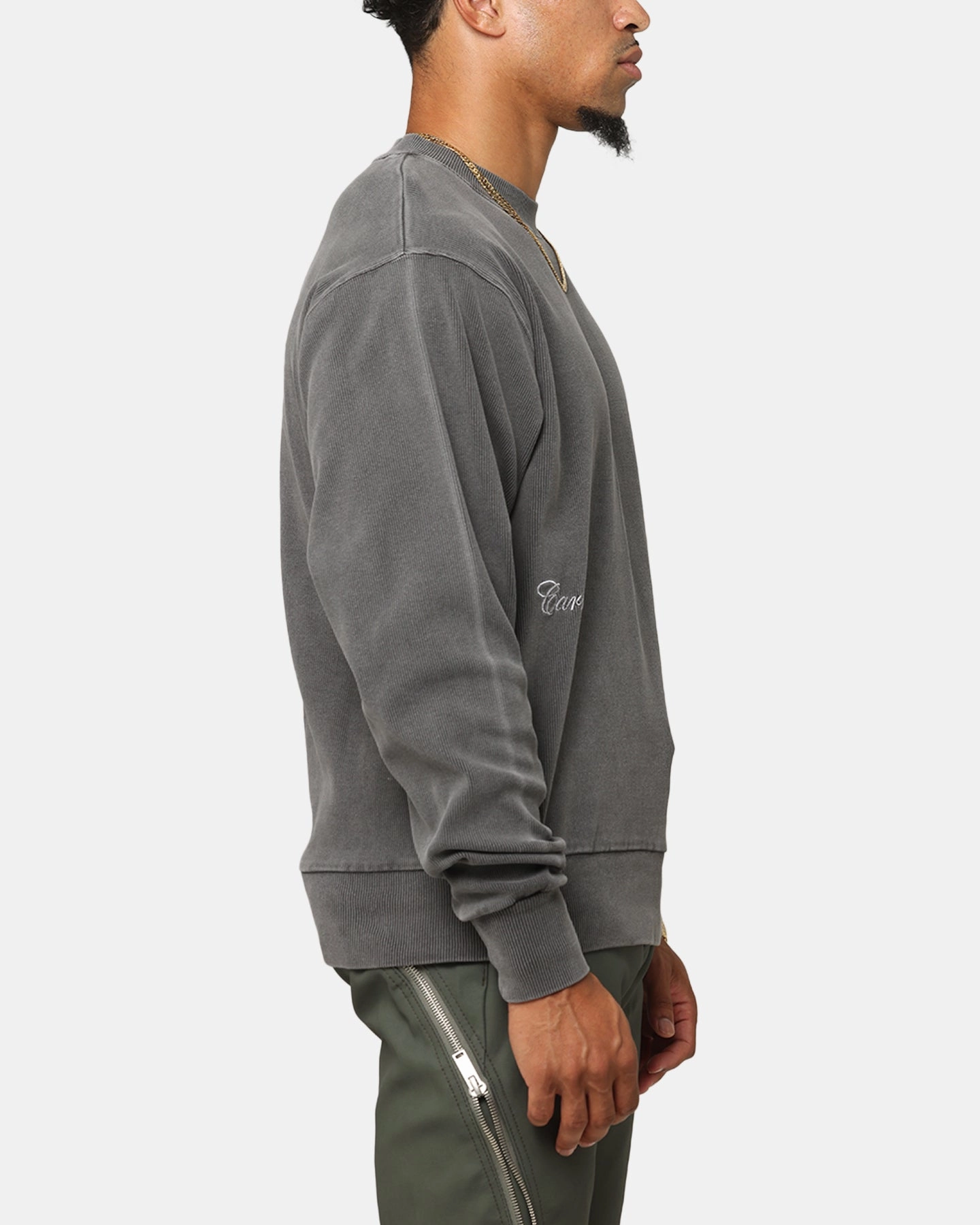 Stretch Waistband Design Wrinkle Resistant Treatment Carre Avenue Ribbed Crewneck Black