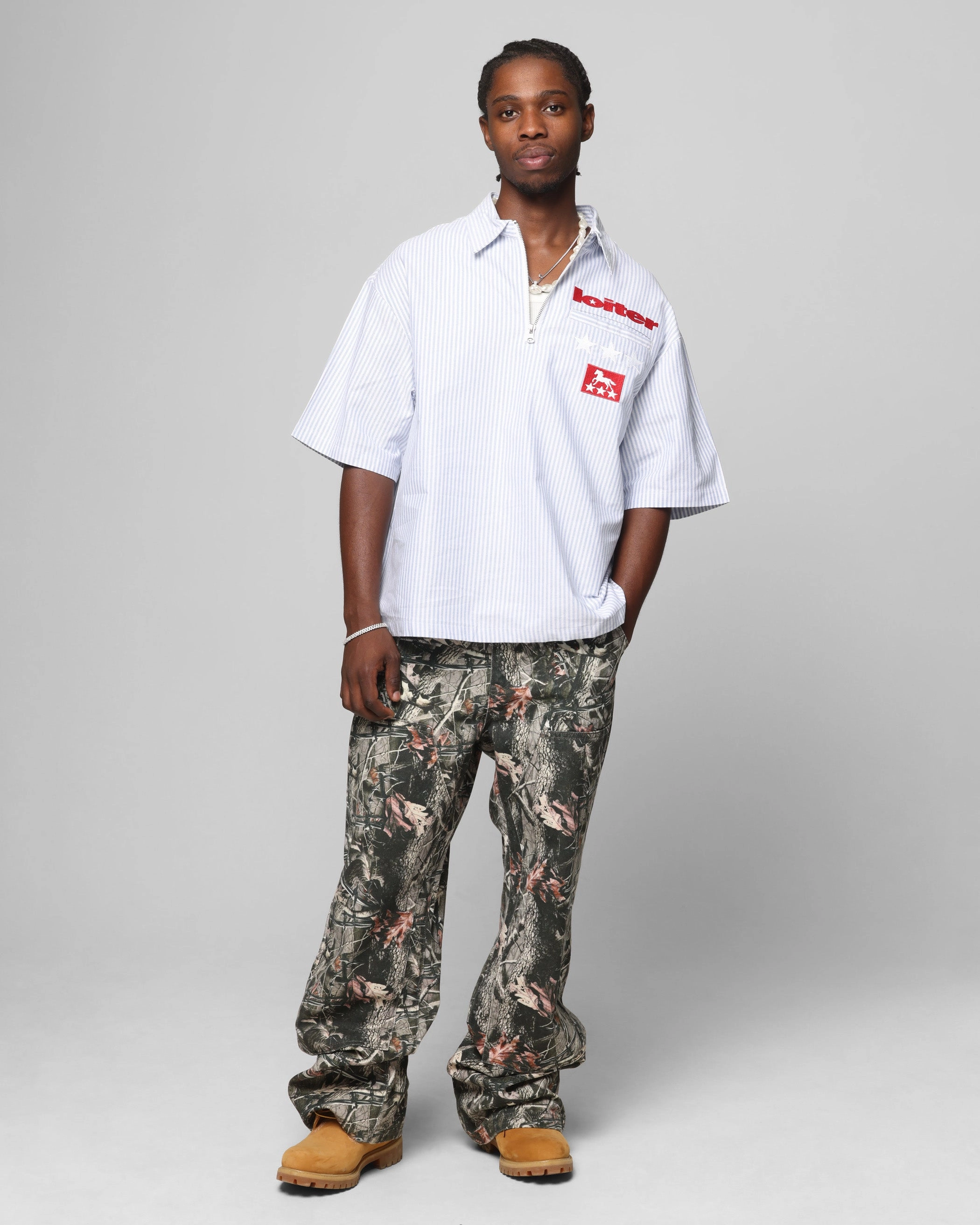 Casual Pullover Loiter Rodeo Quarter Zip Up Shirt Blue Pin Stripe