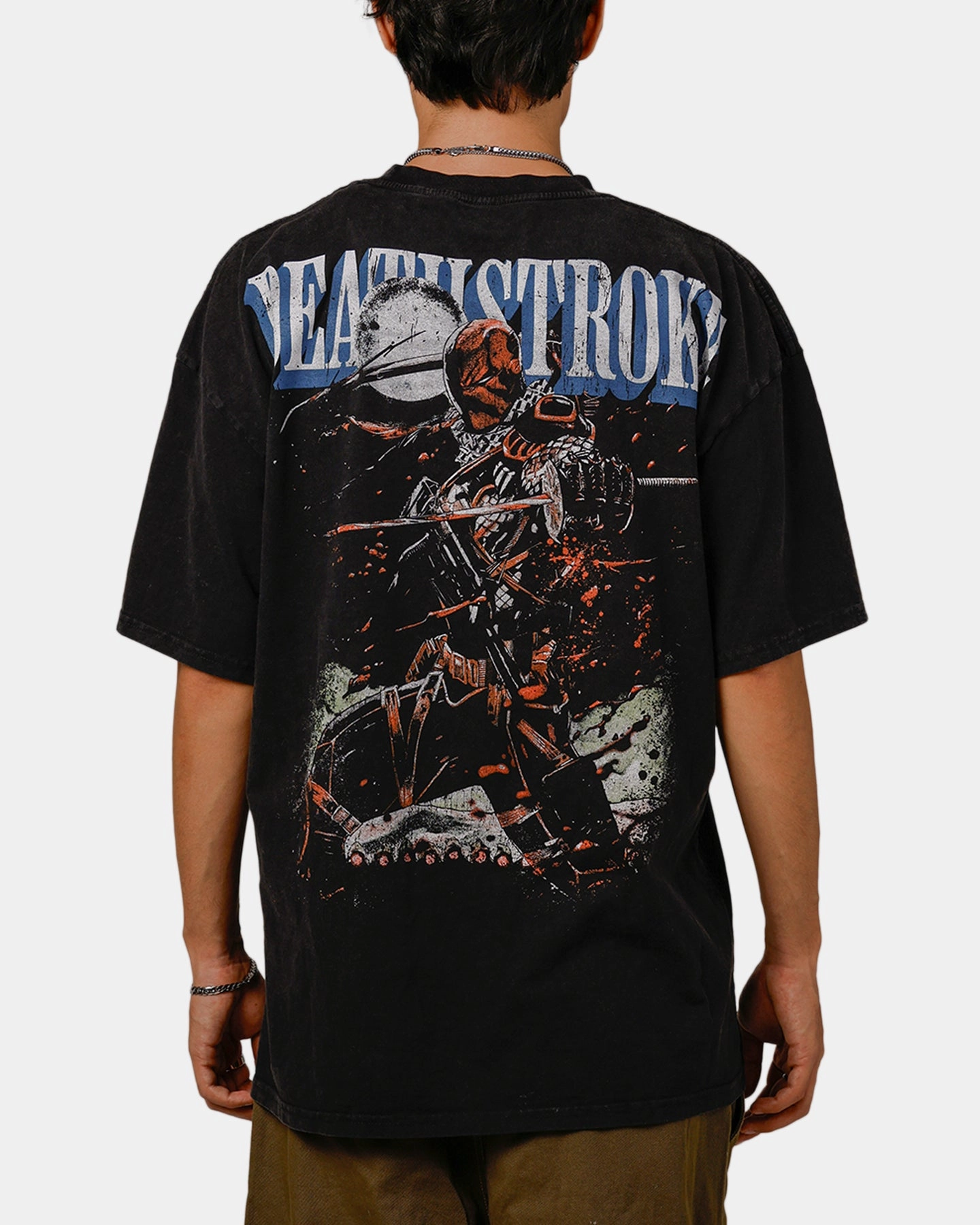 Goat Crew X DC Deathstroke Vintage T-Shirt Black Acidwash UltraFineMesh Durable Chainstitch