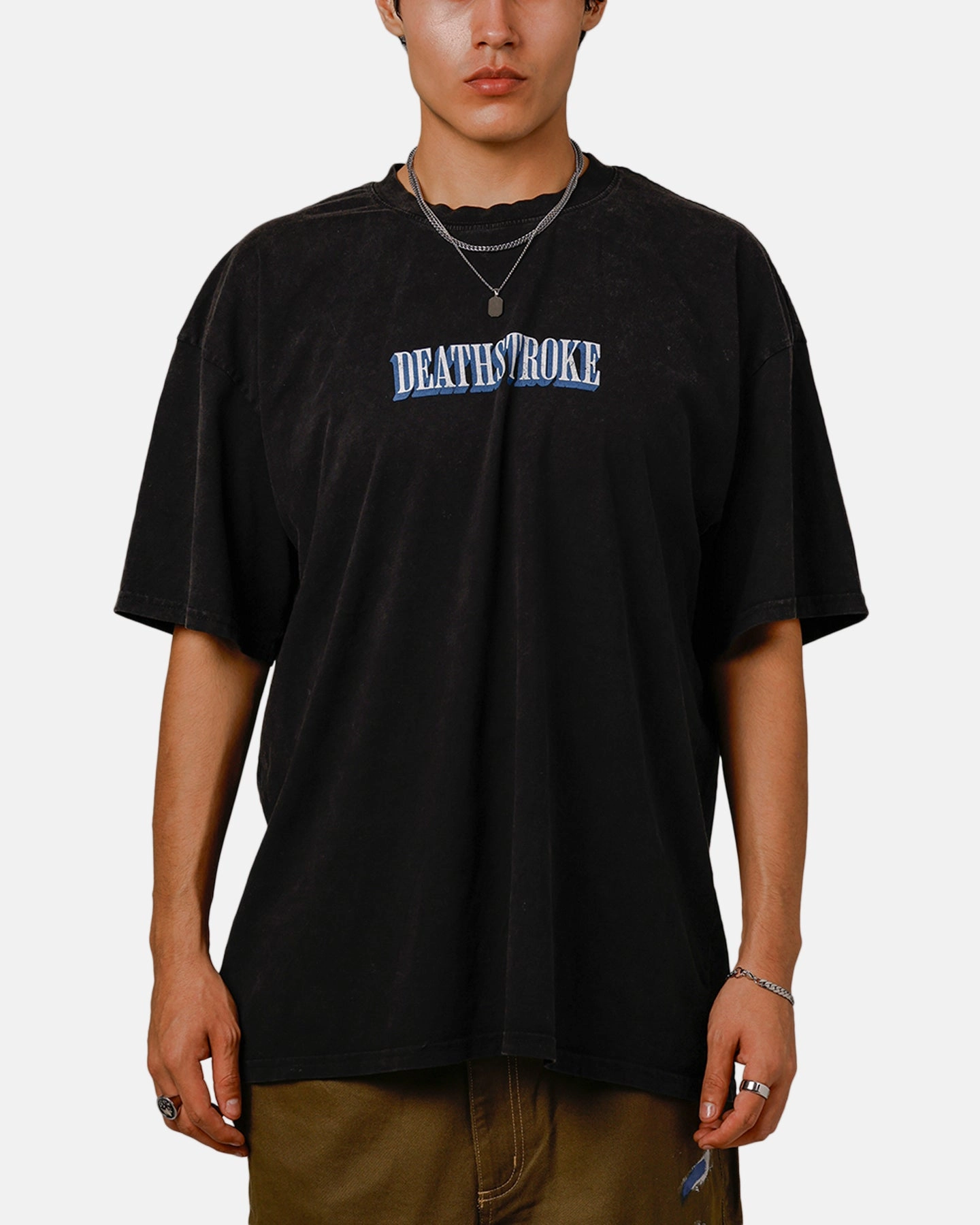Goat Crew X DC Deathstroke Vintage T-Shirt Black Acidwash BambooBlend Convertible Neckline