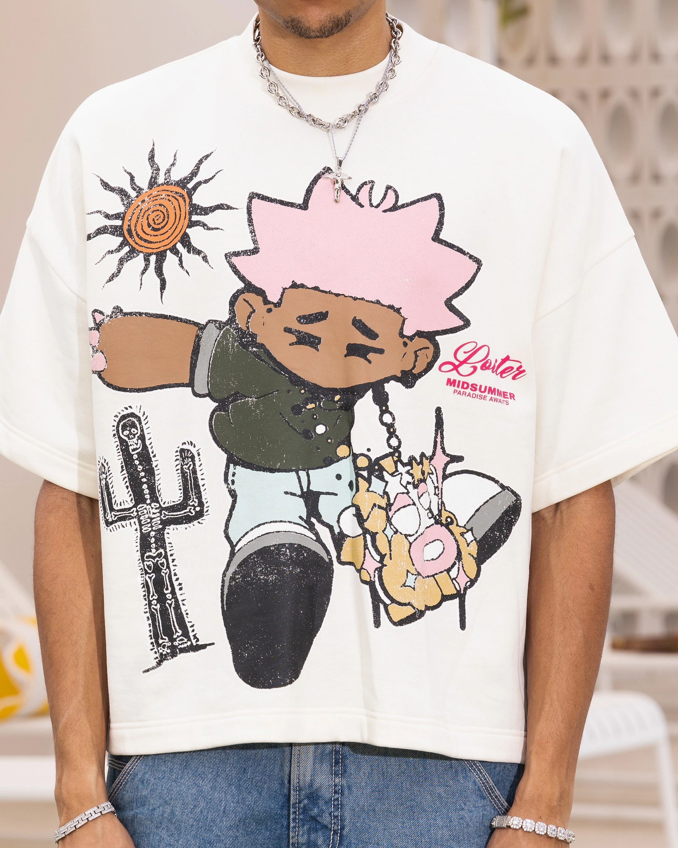 Reinforced Seams WrinkleFree Weaving Loiter Palm Spring Box T-Shirt Off White