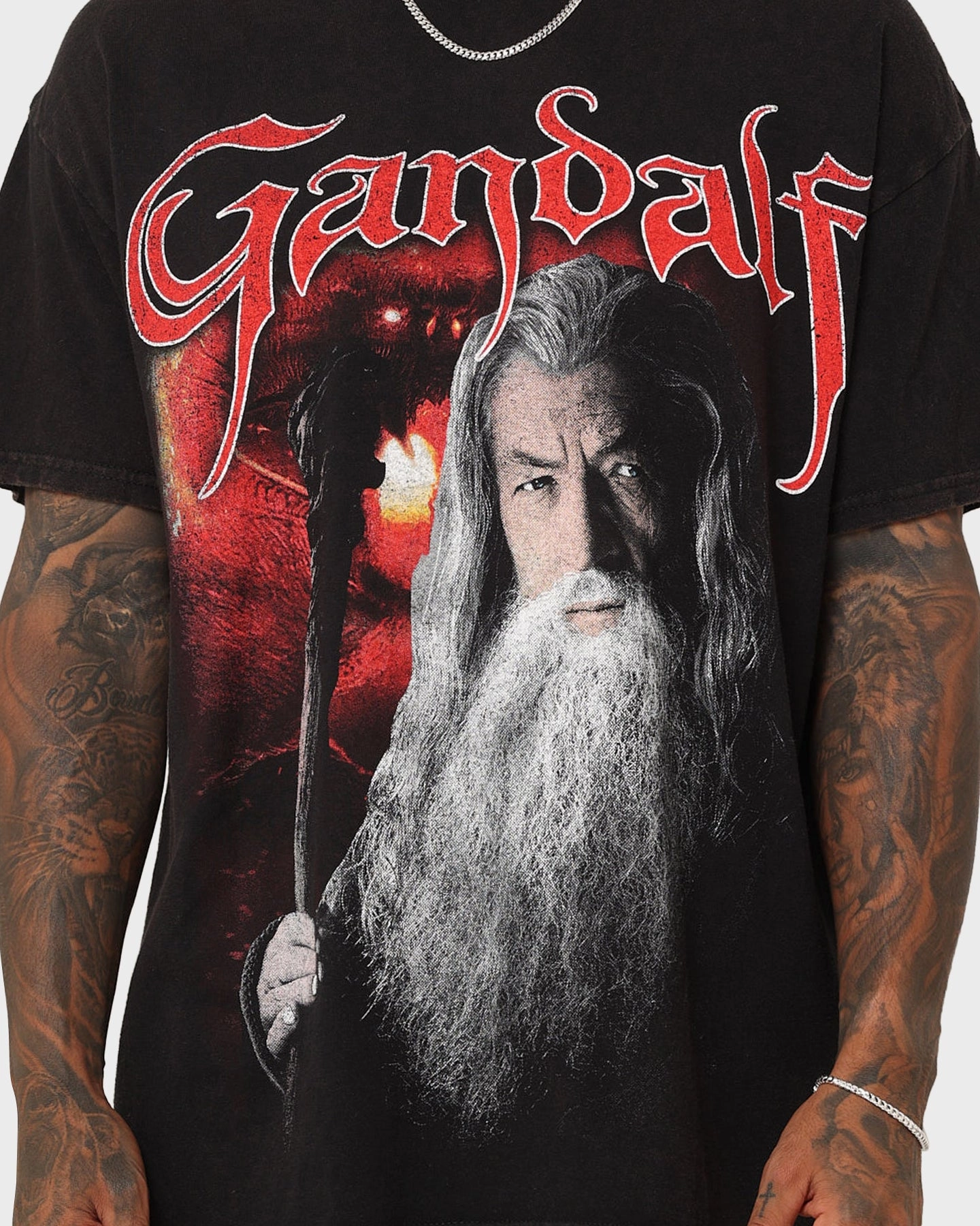American Thrift X The Lord Of The Rings Gandalf Vintage T-Shirt Black Wash MoistureWicking Material
