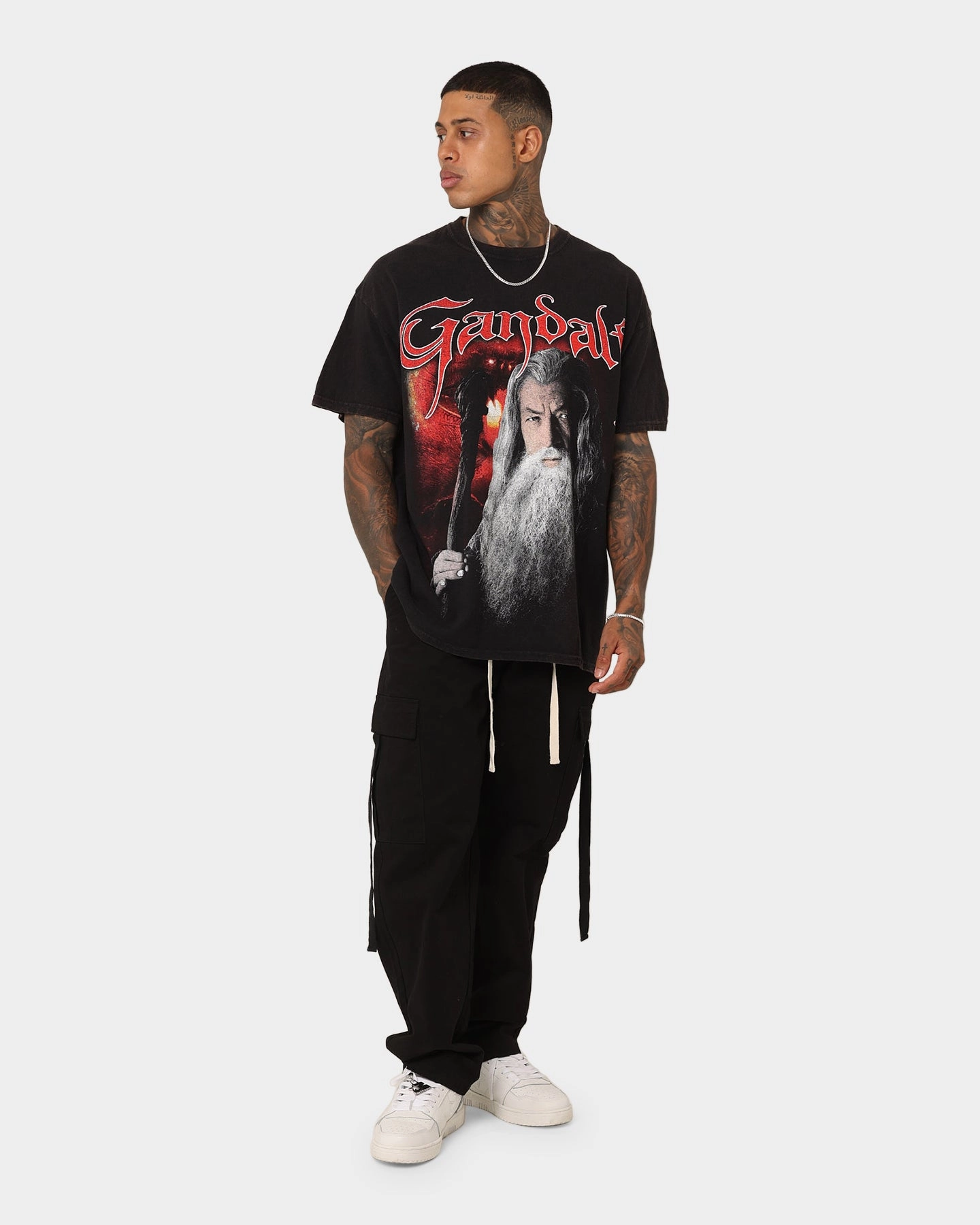 Tactile Soft Texture Foldable Cuff Design American Thrift X The Lord Of The Rings Gandalf Vintage T-Shirt Black Wash