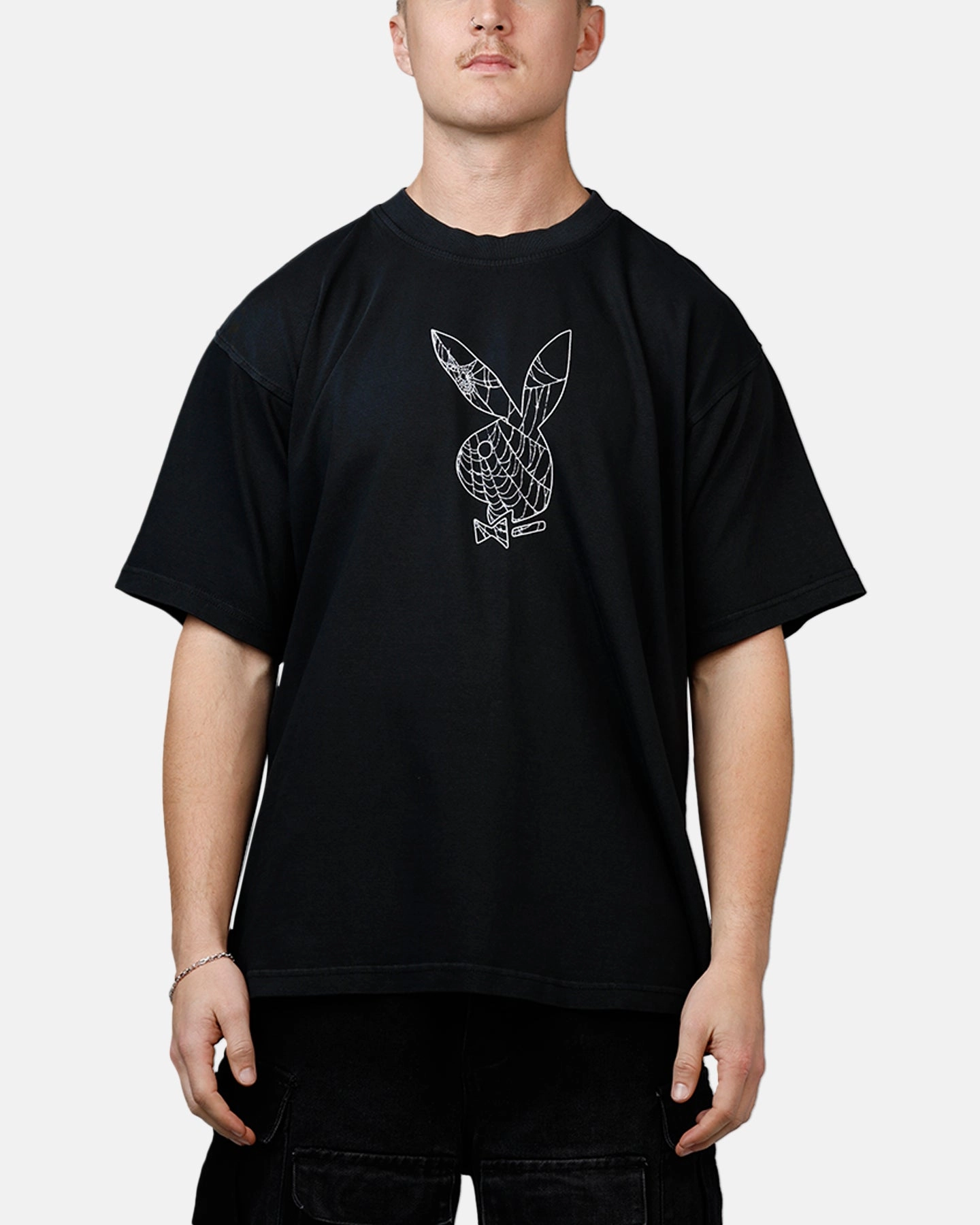 Playboy Black Widow Boxy T-Shirt Black/Red RibbedCuff