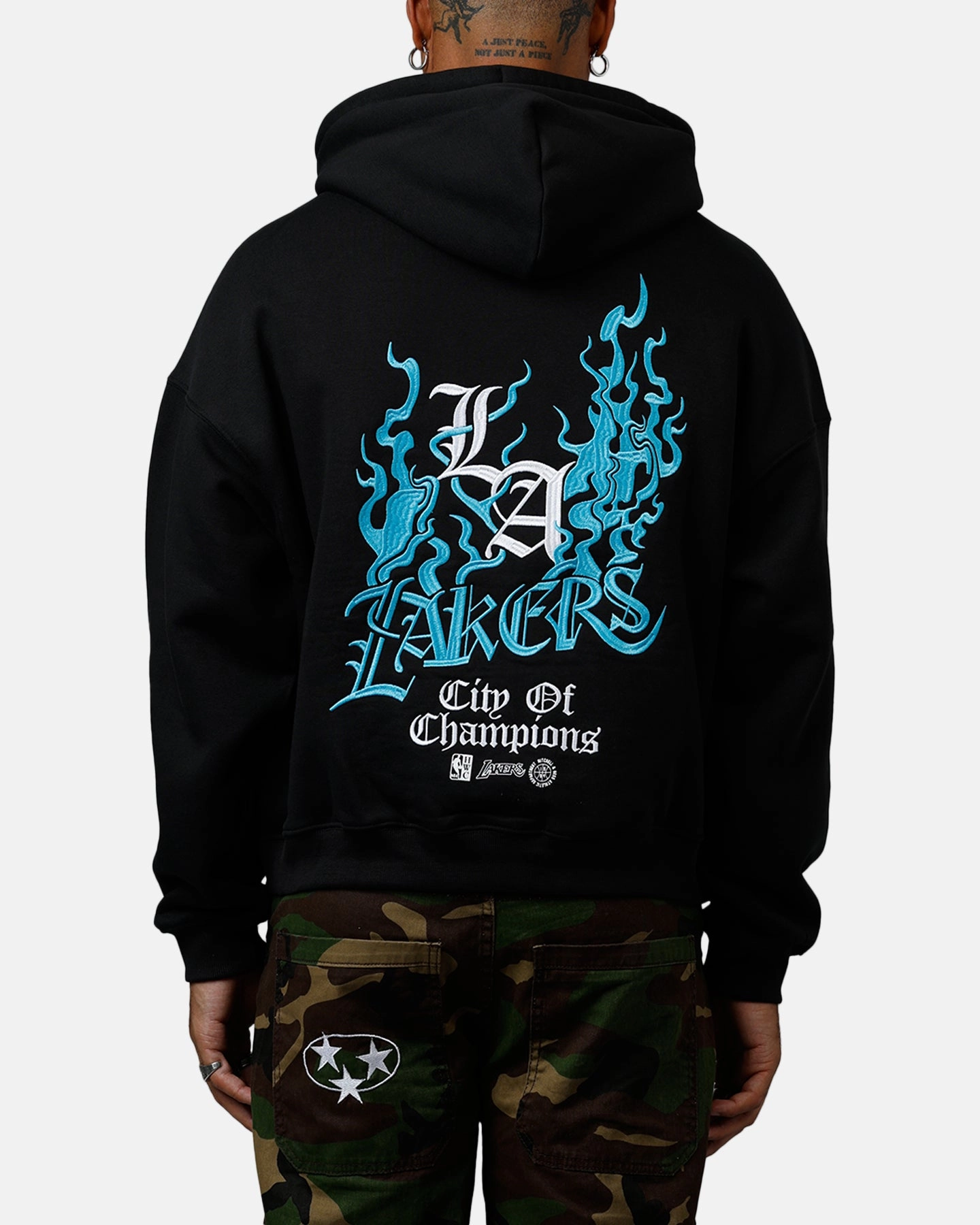 Mitchell & Ness Los Angeles Lakers City Of Champions Hoodie Black Flowing Design BiodegradableFabric