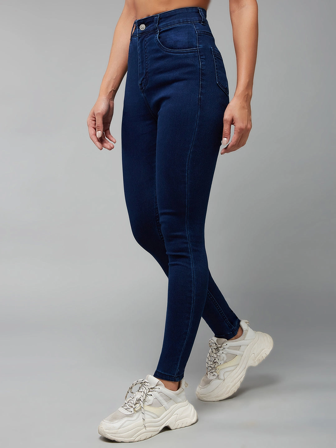 Artist Vibe Travel Outfit 24/7 Comfort Navy-Blue Skinny High-Rise Stretchable Denim Jeans