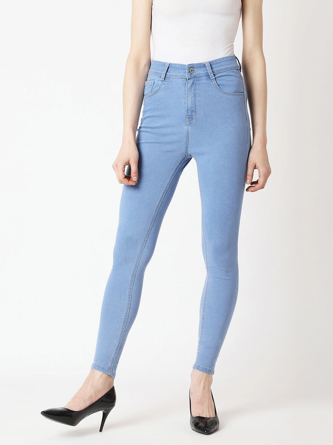 Women's Light Blue Skinny High-Rise Distressed Denim Jeans Stylish Fit