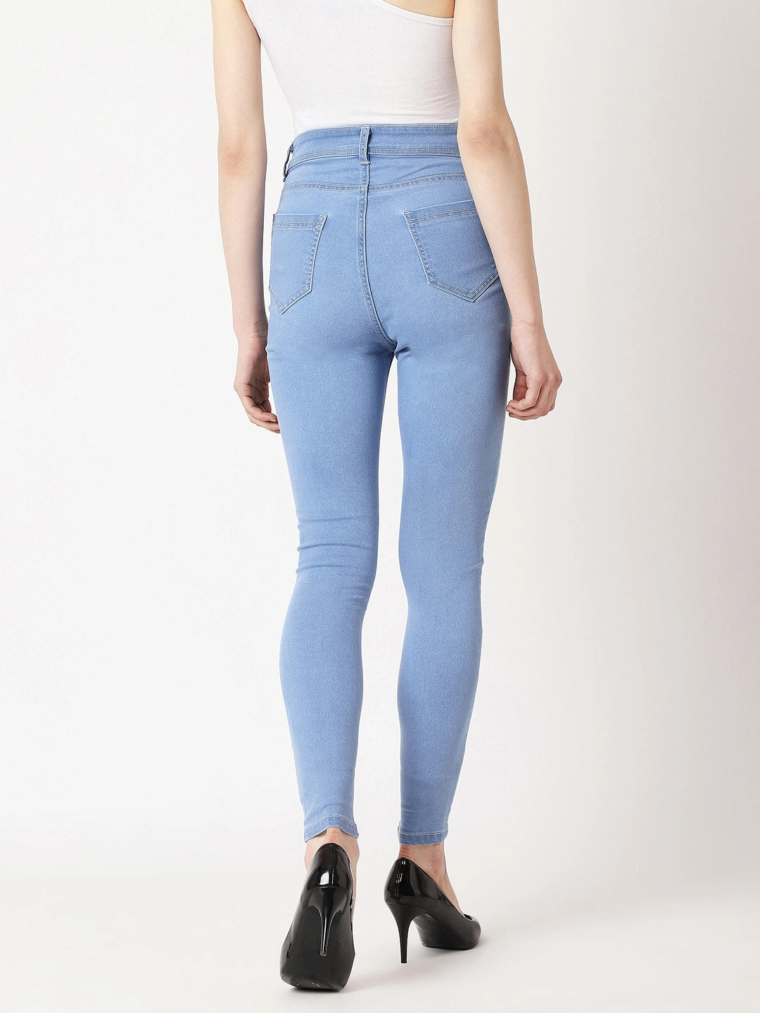 Thermal Regulating Fabric Women's Light Blue Skinny High-Rise Distressed Denim Jeans