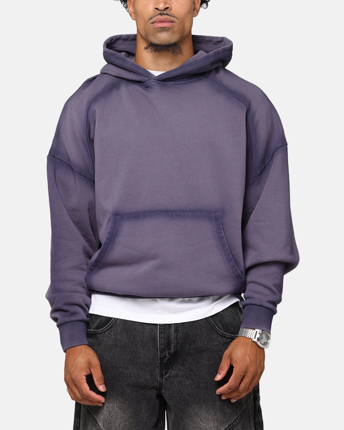 LightweightTexture Weighted Hem Saint Morta Contrast Wash Hoodie Purple