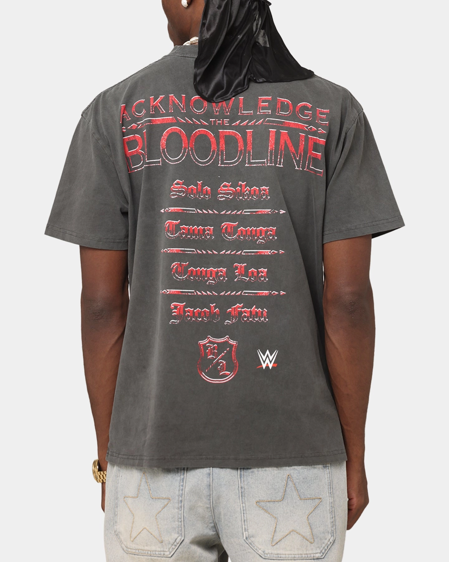 Culture Kings X WWE The Bloodline Heavyweight T-Shirt Black Wash Recycled Polyester Material RibbedTexture