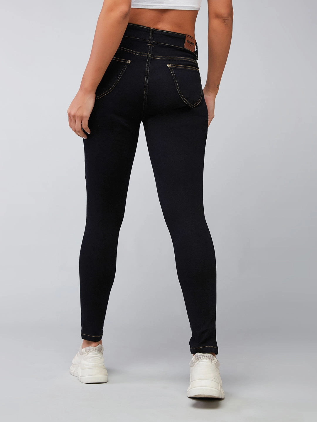 Women's Black Skinny High-Rise Side-Slit Solid Eyelet Embellished Cropped-Length Stretchable Denim Jeans Slim Sunny Vibes Festival Outfit