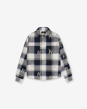 All Over Initial Flannel Shirt - Blue Check Sporty Style