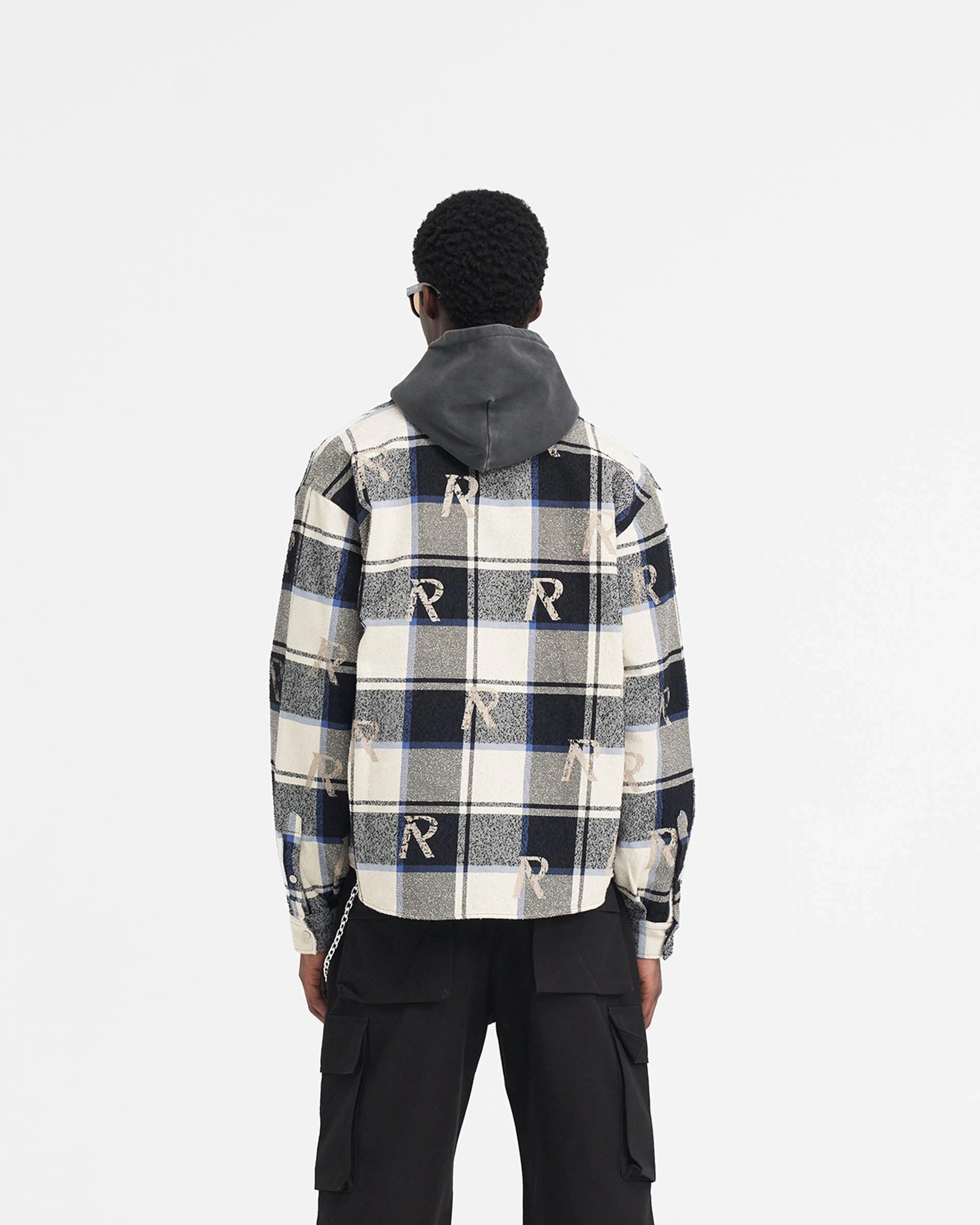 Urban Edge Chic Layer All Over Initial Flannel Shirt - Blue Check