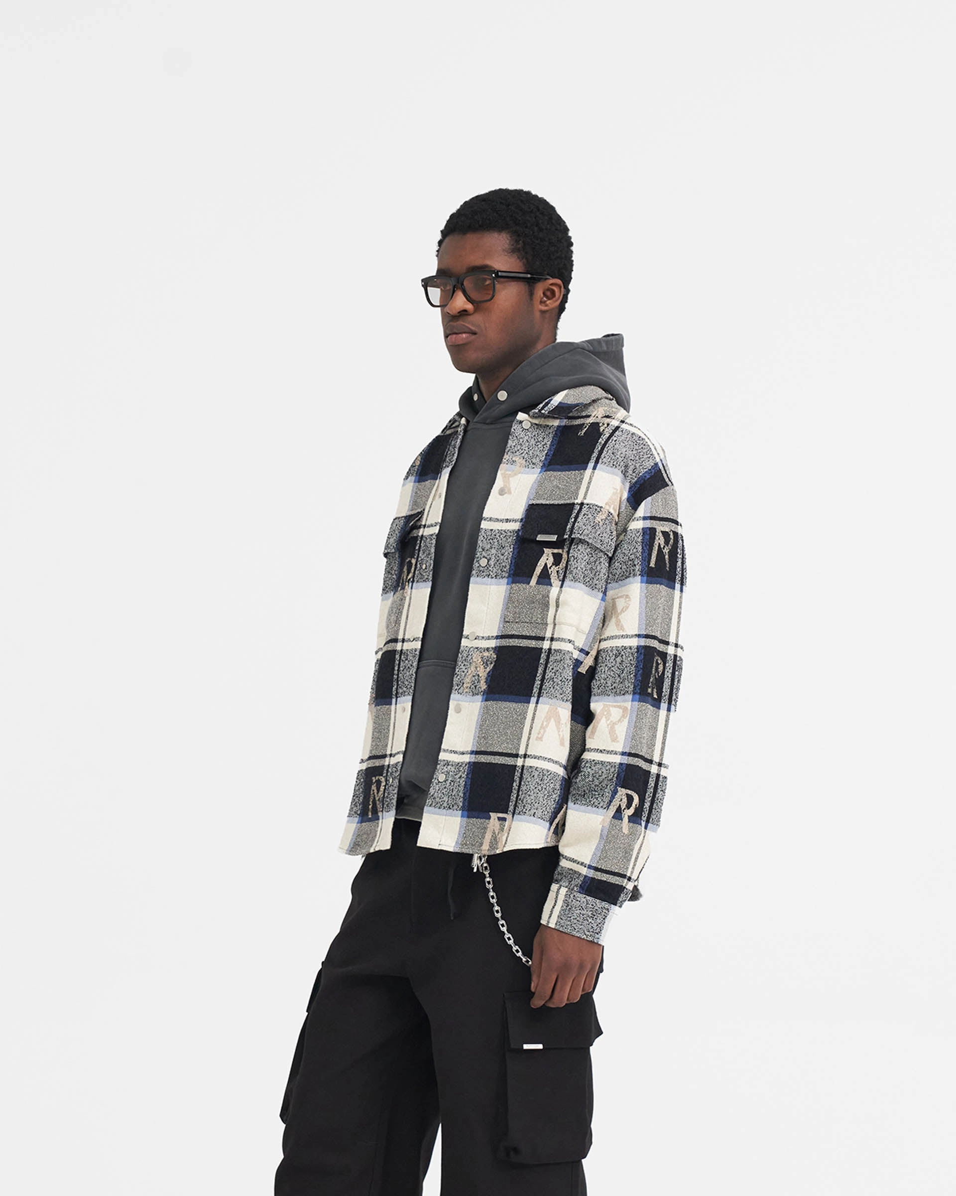 Lightweight Comfort Lightweight Fabric All Over Initial Flannel Shirt - Blue Check