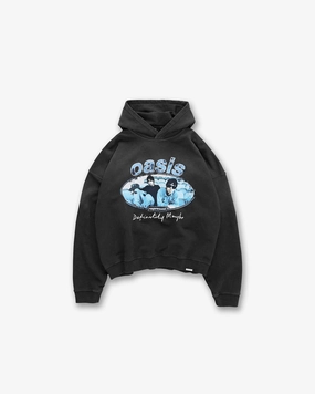 Flex Fit Fabric Represent X Oasis Maine Road Hoodie - Washed Black