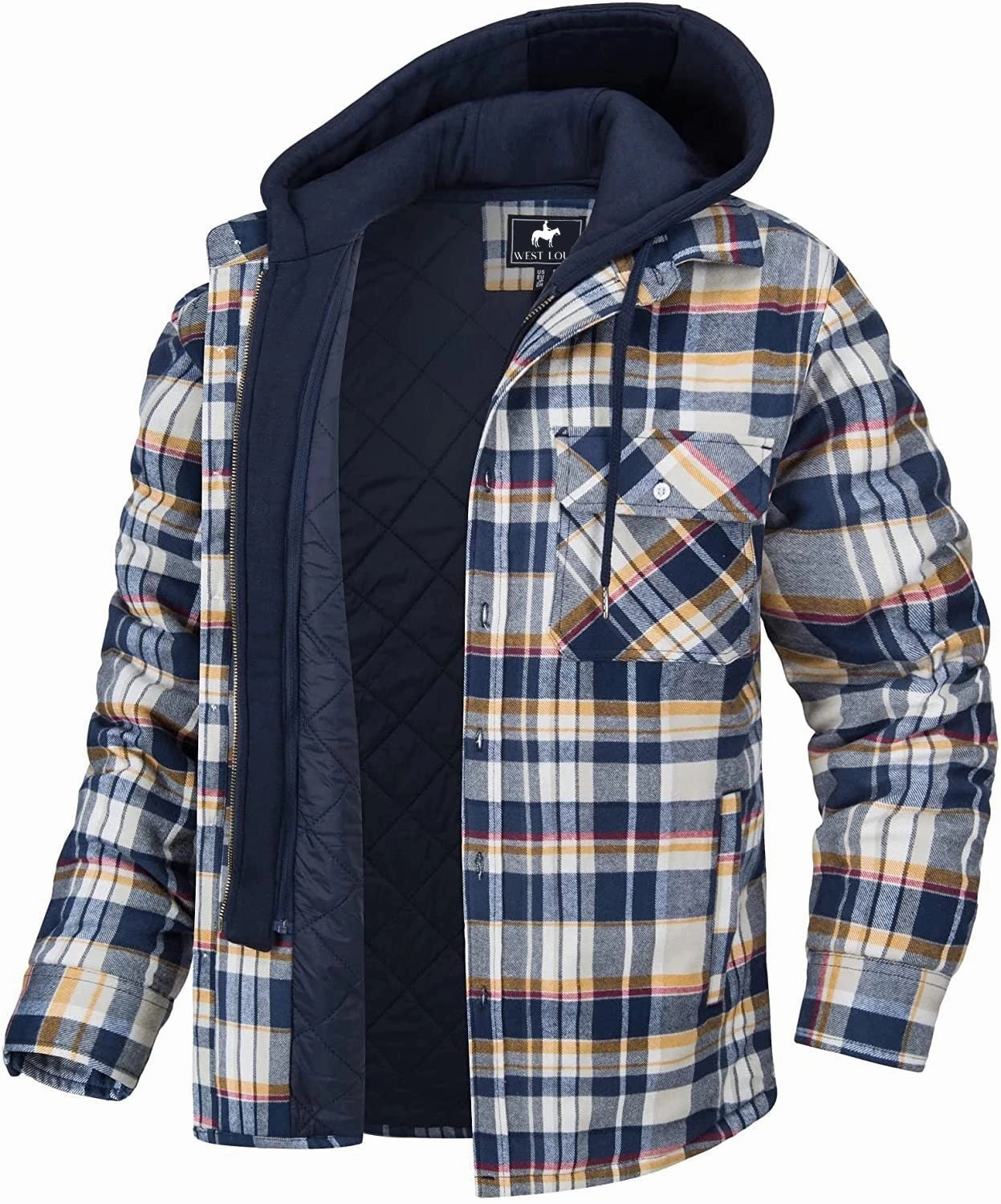 West Louis? Flannel Shirt Jacket with Removable Hood Articulated Elbows Glow In The Dark Trim