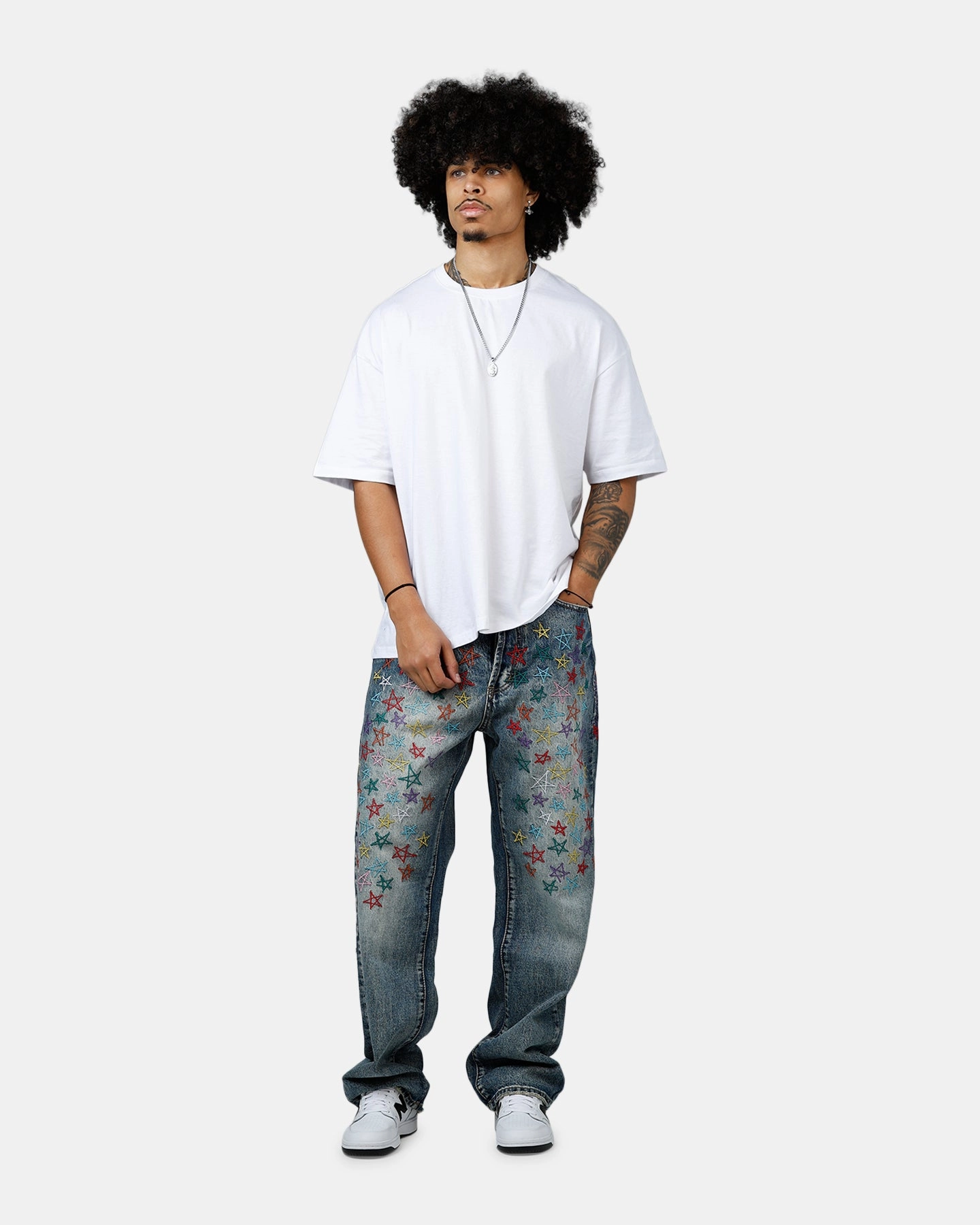 Seamless Design Sport Performance Design MNML Ultra Baggy Star Denim Jeans Vintage Blue