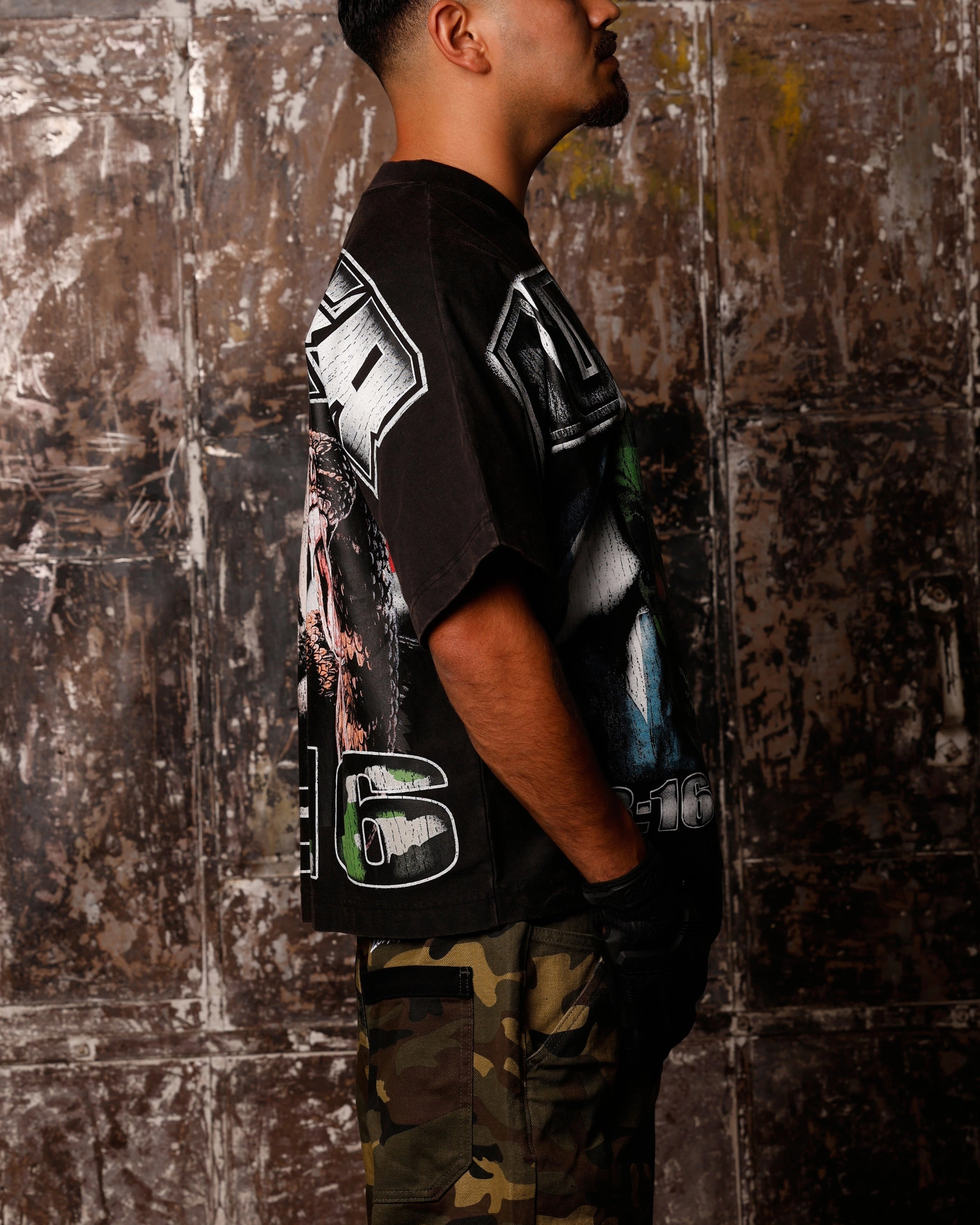 Subtle Texture Weave Loiter X WWE Stone Cold Vintage T-Shirt Vintage Black