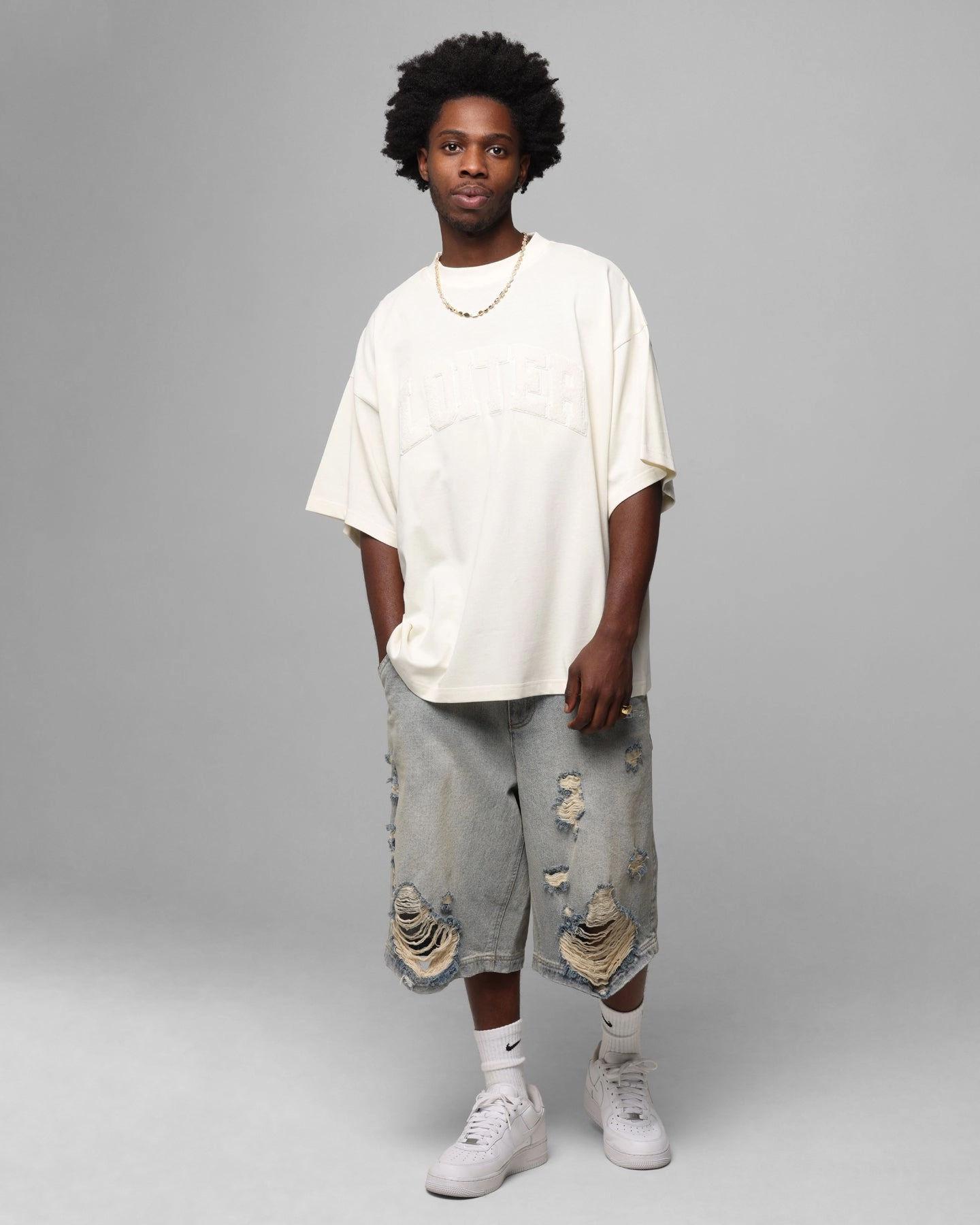 HypoallergenicFibers Buttery Soft Handfeel Loiter Arch Premium Boxy T-Shirt Off White