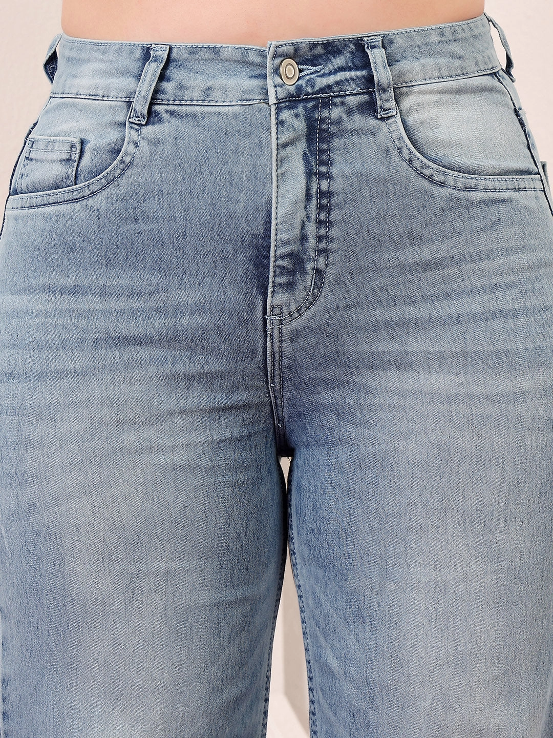 CHASEshape? Women's Light Blue Wide-Leg High-Rise Clean-Look Stretchable Shaping Denim Jeans Seasonless wear