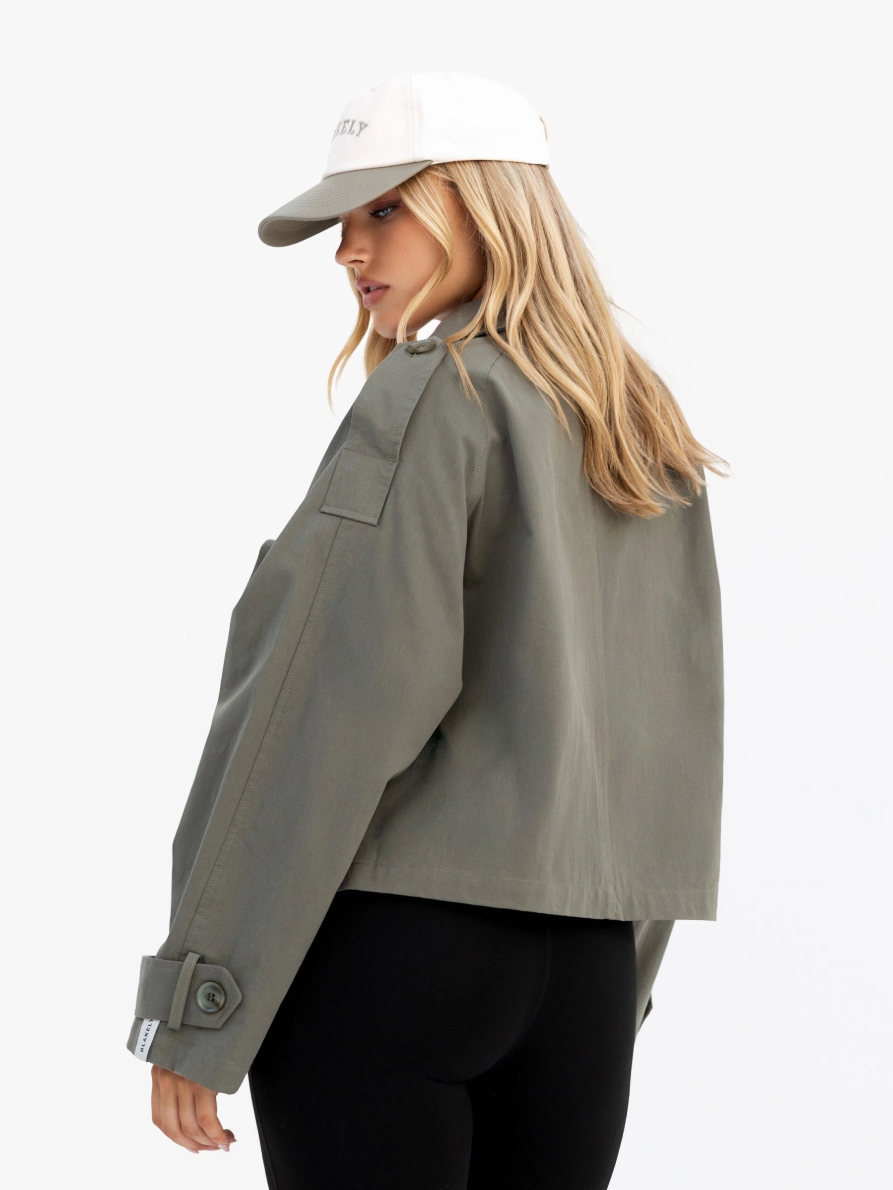 Contoured Back Panel Amara Short Trench Coat - Hunter Green