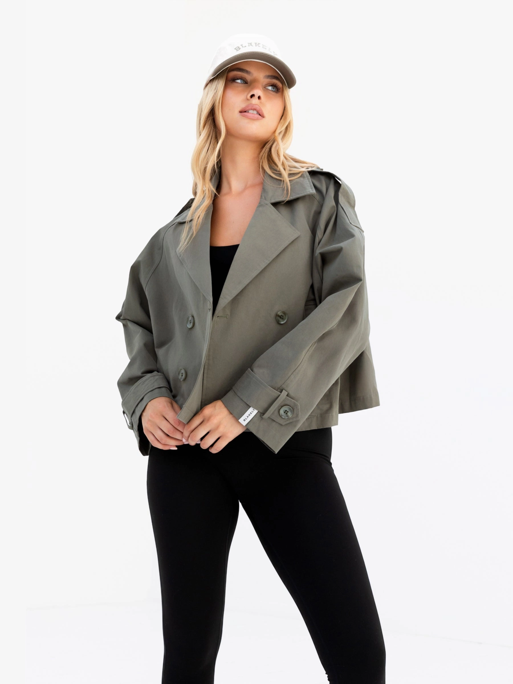 Amara Short Trench Coat - Hunter Green Hooded Attachment