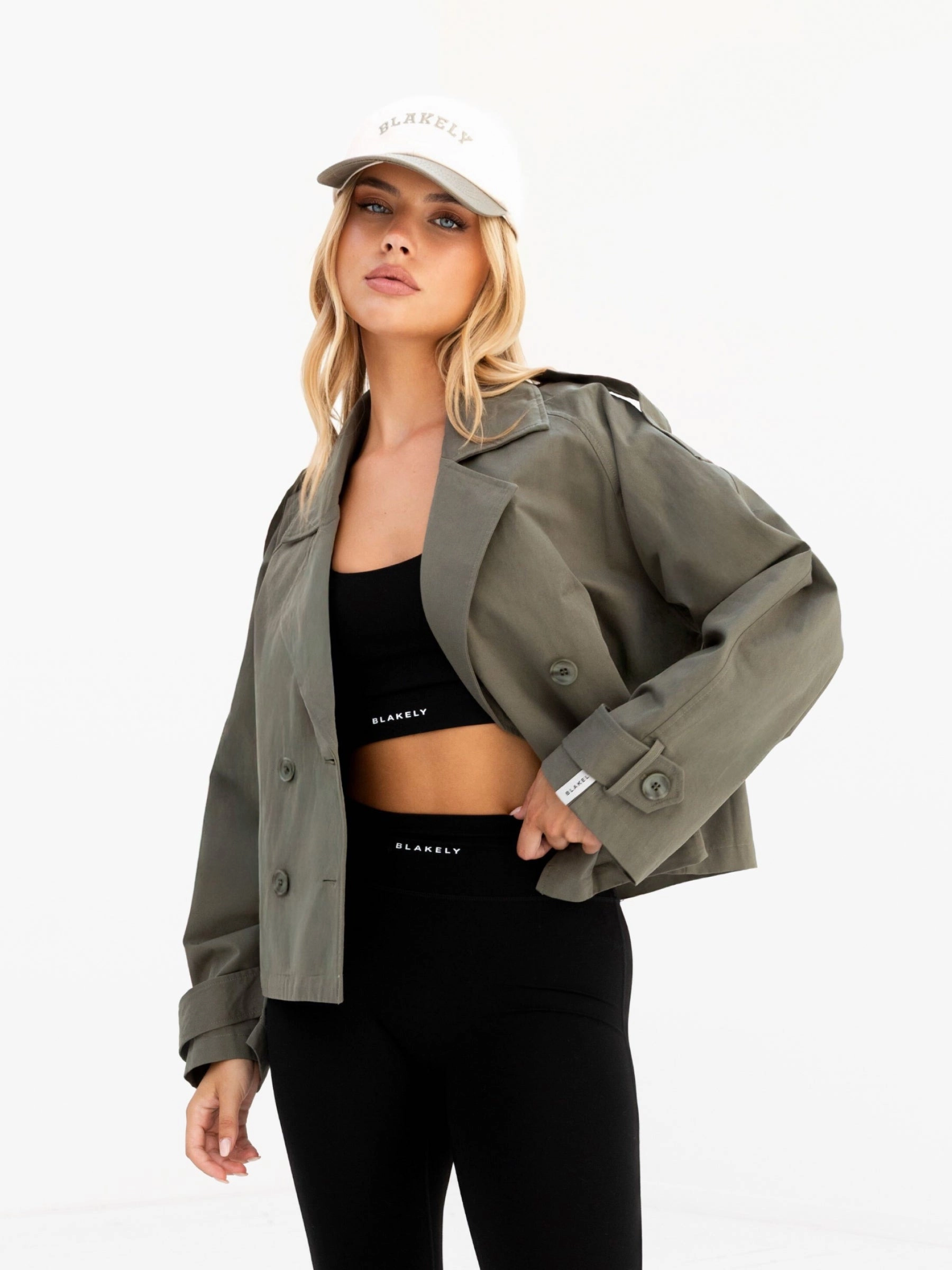 Amara Short Trench Coat - Hunter Green Refined Casual Rubberized Trims