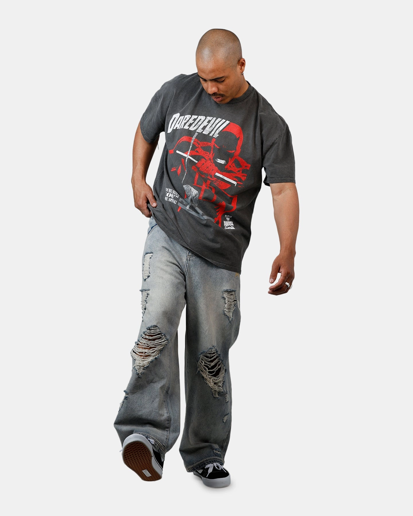 American Thrift Marvel Daredevil Comic Heavyweight T-Shirt Black Wash AdjustableDrawstring NonRestrictiveSilhouette