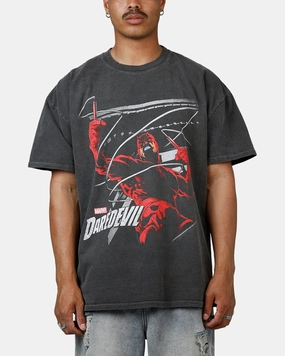 American Thrift Marvel Daredevil Poster Heavyweight T-Shirt Black Wash All Over Print Technique