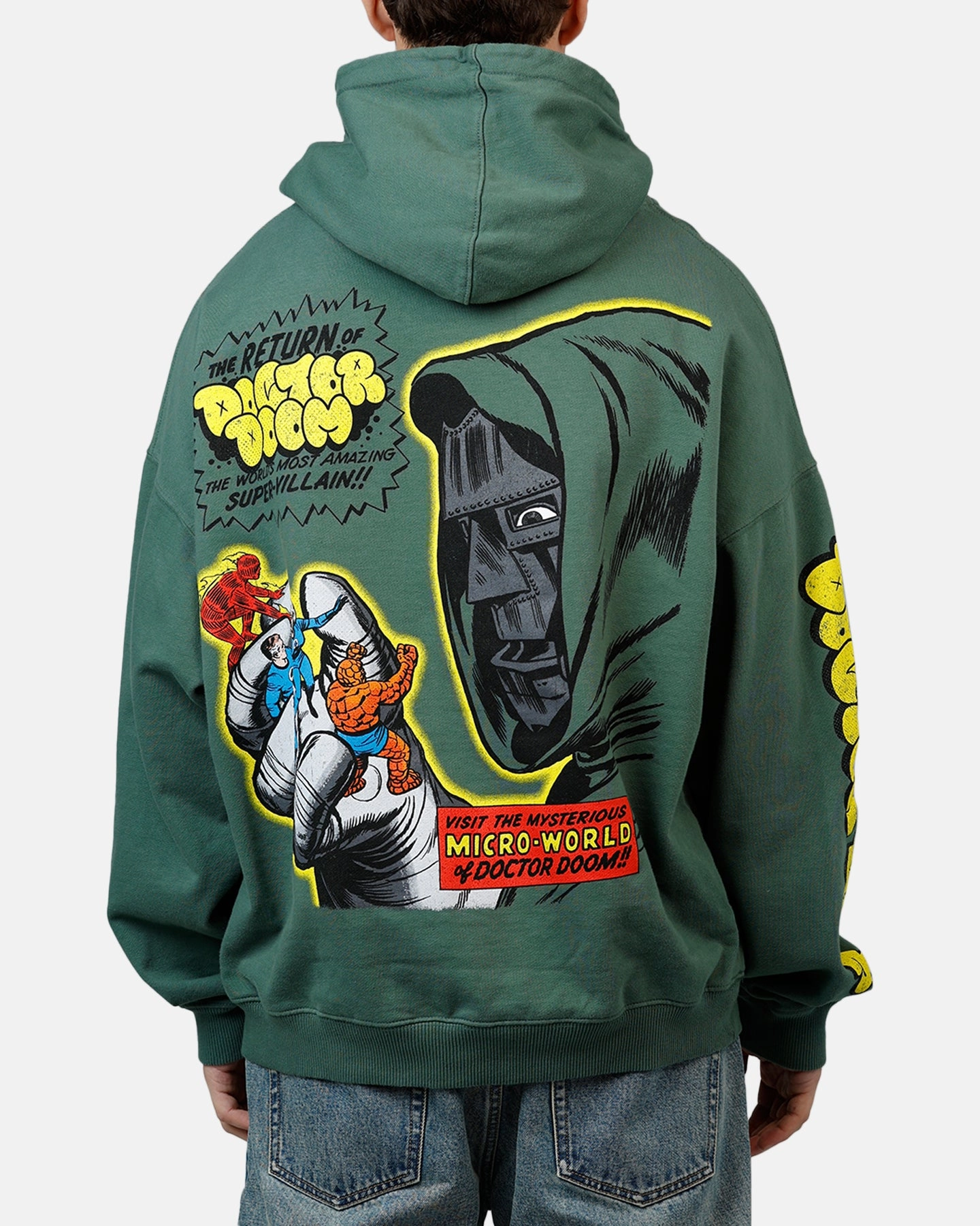 Bonded Seam Technique QuickDry Texture American Thrift Marvel Fantastic Four Doctor Doom Villain Premium Hoodie Green