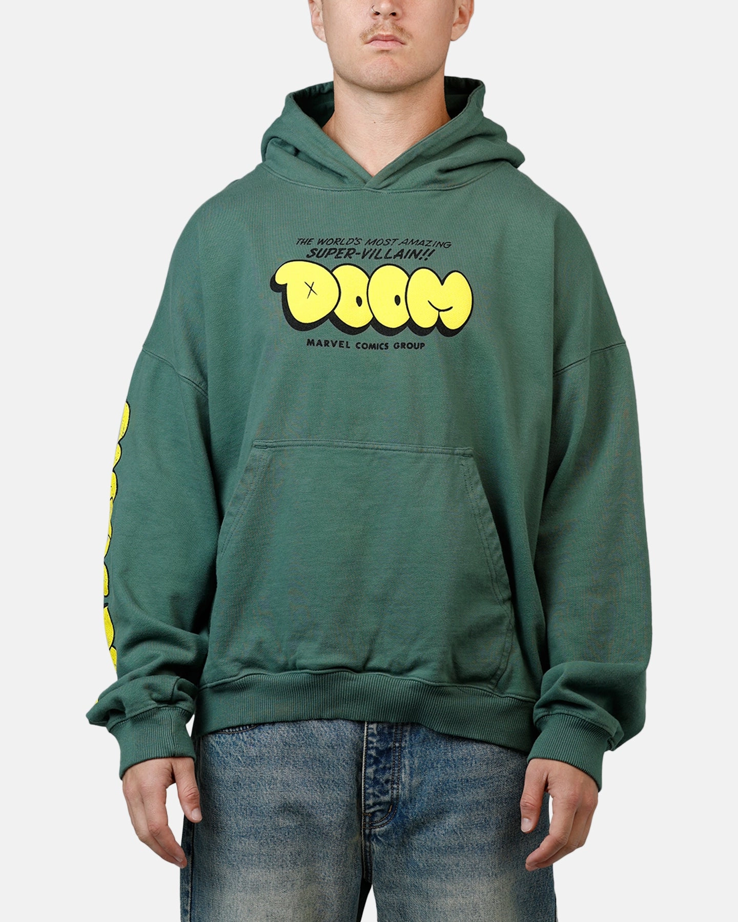 American Thrift Marvel Fantastic Four Doctor Doom Villain Premium Hoodie Green LayeredNeckline HiddenPocket