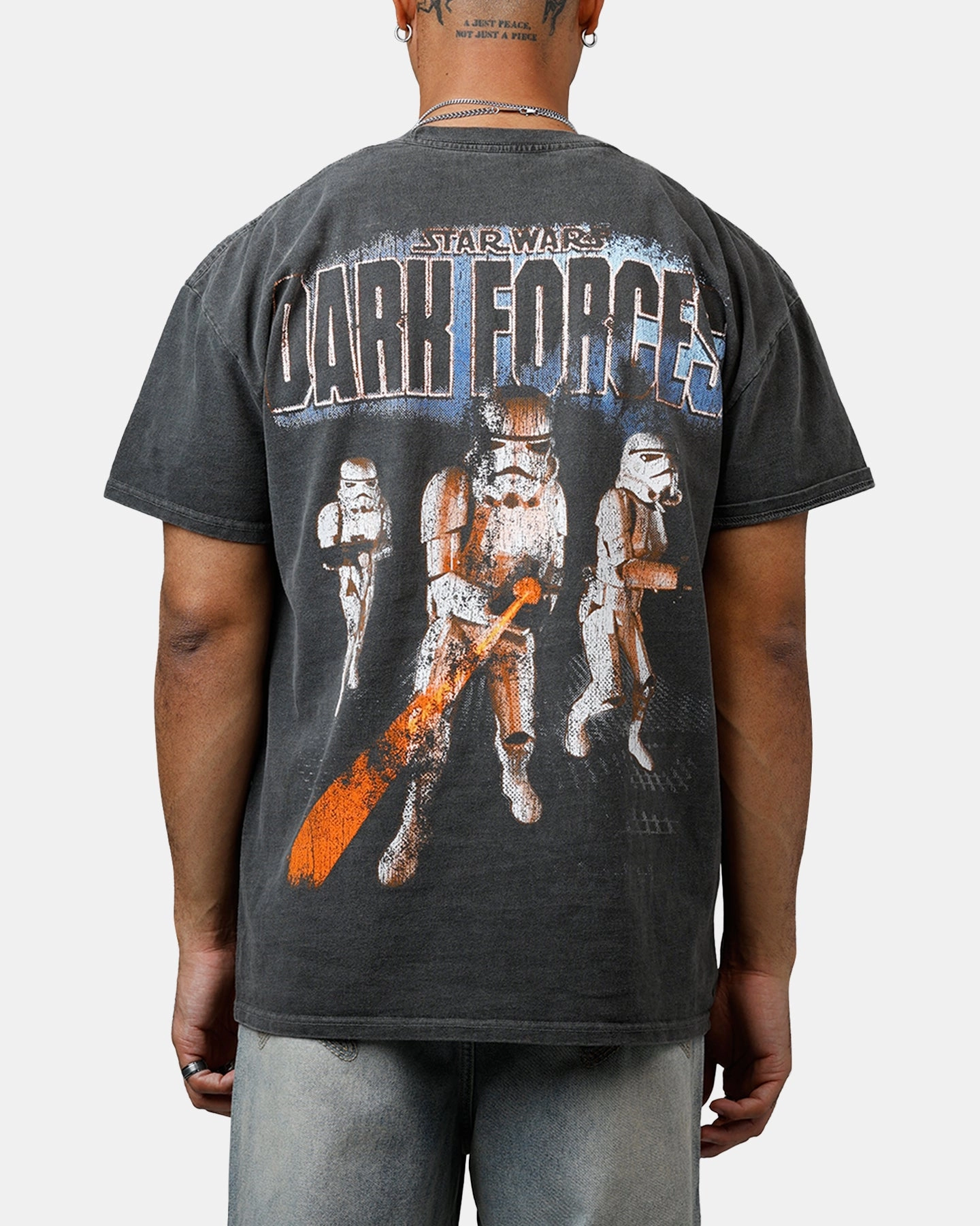 American Thrift Star Wars Battlefront Dark Forces Heavyweight T-Shirt Black Wash Double Layered Hood Assembly Minimalist Detailing