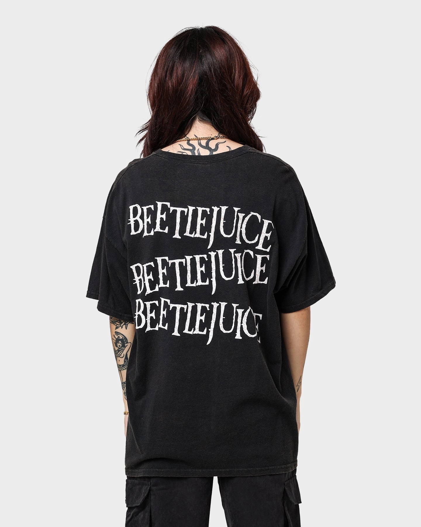 American Thrift X Beetlejuice Beetlejuice Vintage T-Shirt Black Wash Oversized Collar