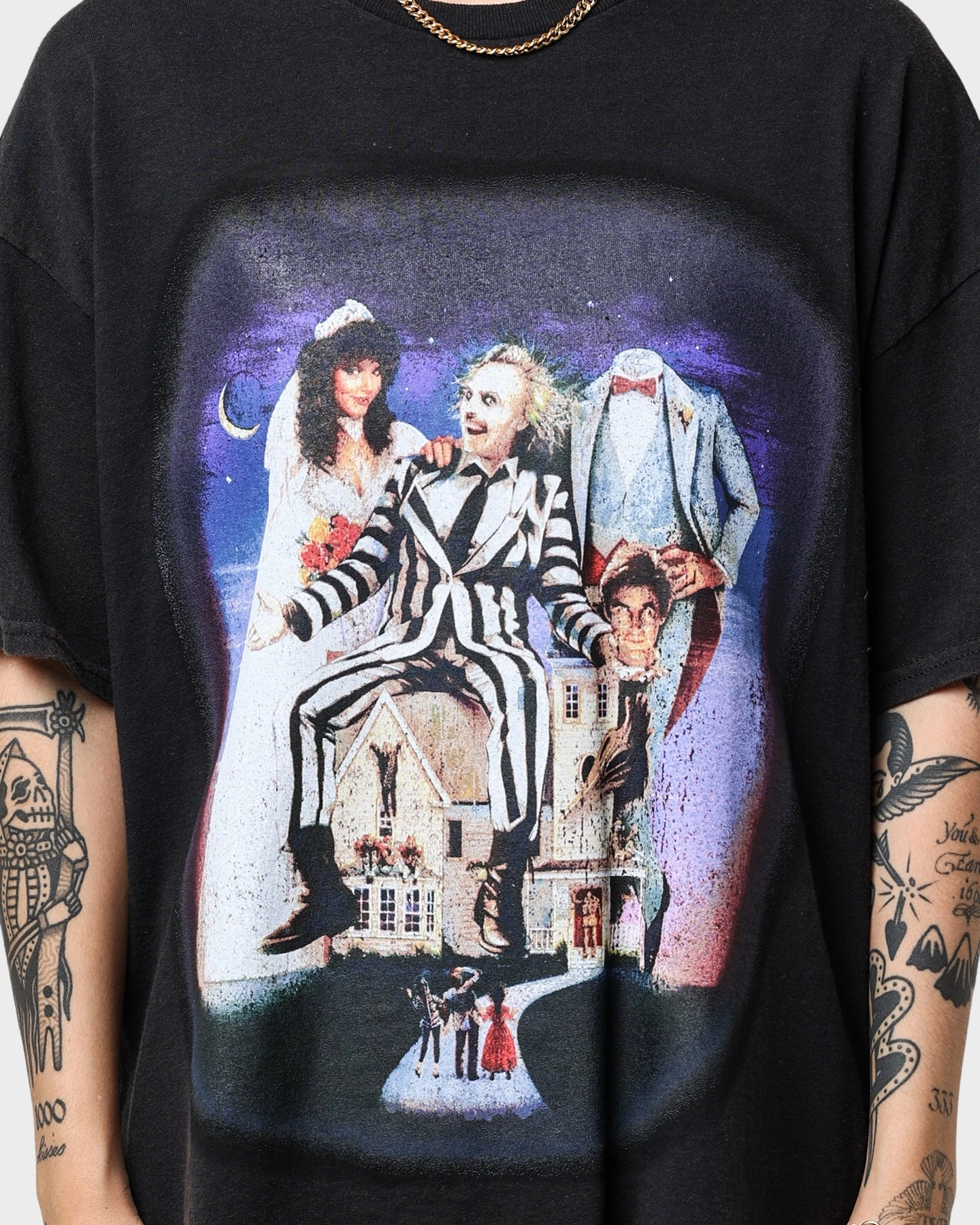 American Thrift X Beetlejuice Beetlejuice Vintage T-Shirt Black Wash Trendy Look Ultra Soft Texture