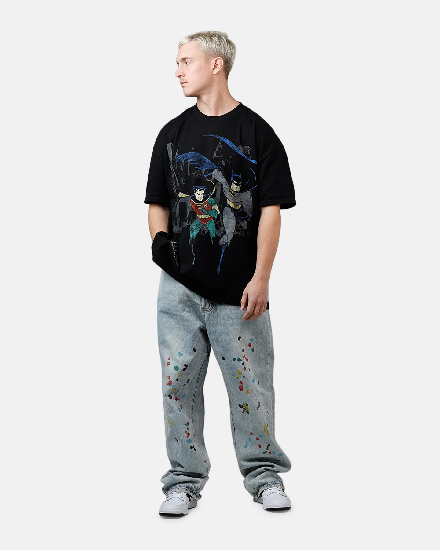 American Thrift X DC 1992 Batman And Robin Heavyweight T-Shirt Black Lightweight Weave NeutralPalette