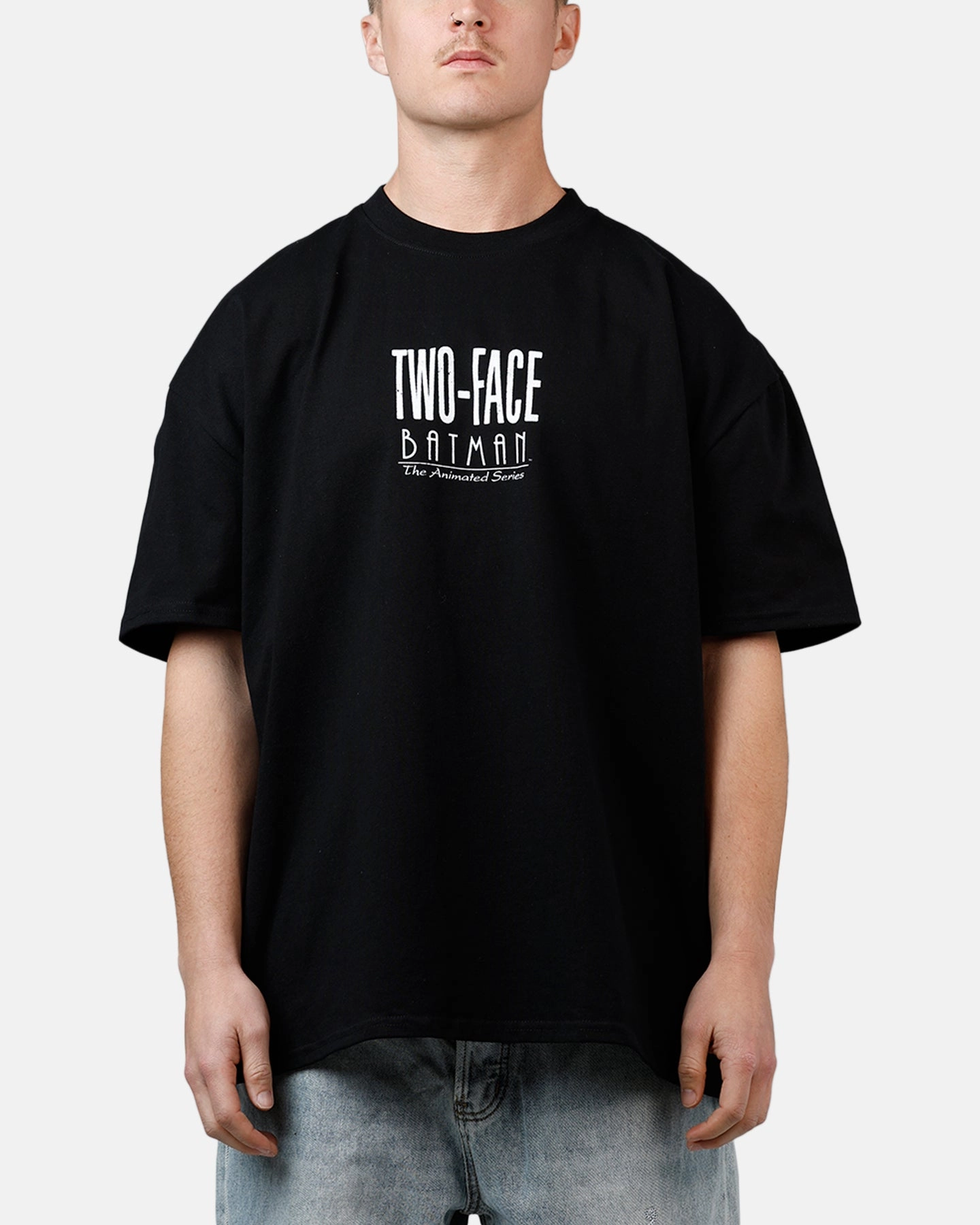 American Thrift X DC Batman Two Face Heavyweight T-Shirt Black Ribbed Knit Fabric AllDay Comfort