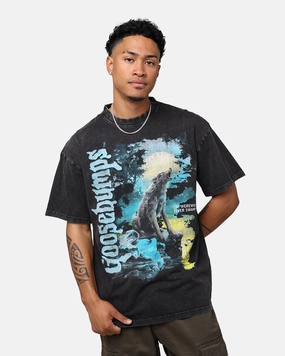 Double Stitched Hem American Thrift X Goosebumps Fever Tree Vintage T-Shirt Black Wash