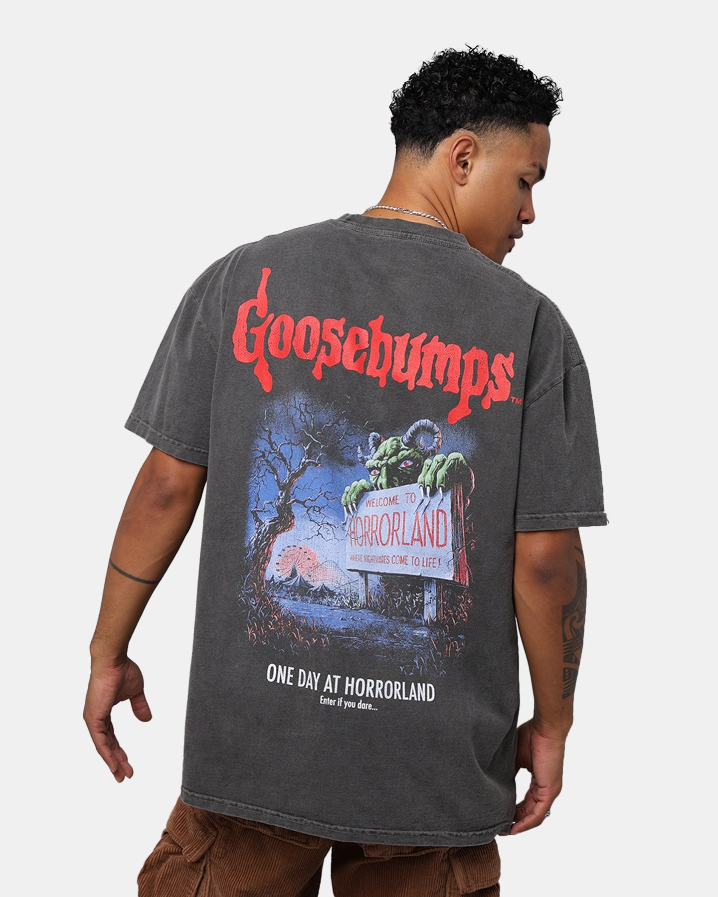American Thrift X Goosebumps Horrorland Heavyweight T-Shirt Black Wash FlatlockSeams ReinforcedHem