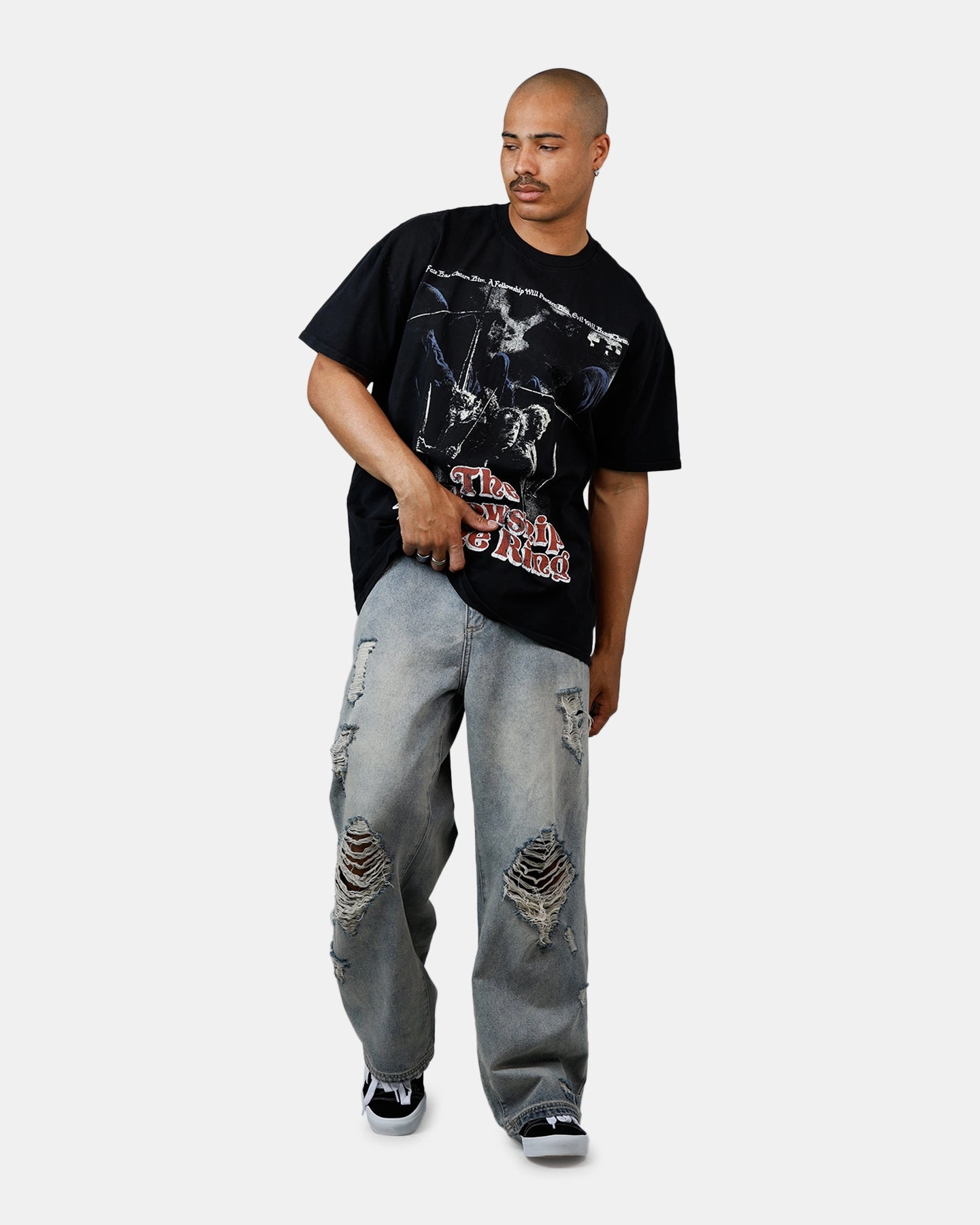 Easy Fit American Thrift X Lord Of The Rings Fellowship Heavyweight T-Shirt Black