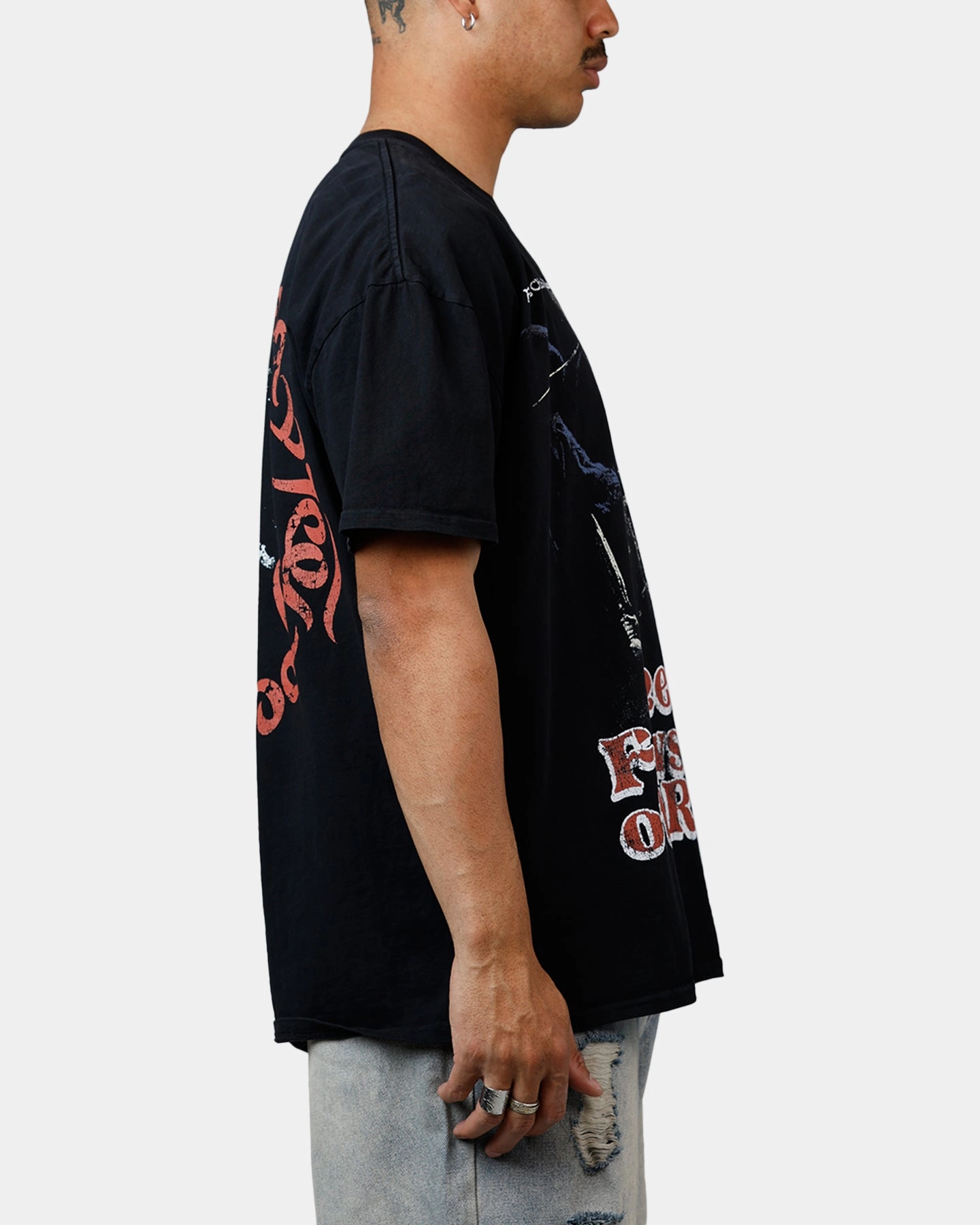 NonRestrictive Fit Soft Brushed Lining American Thrift X Lord Of The Rings Fellowship Heavyweight T-Shirt Black