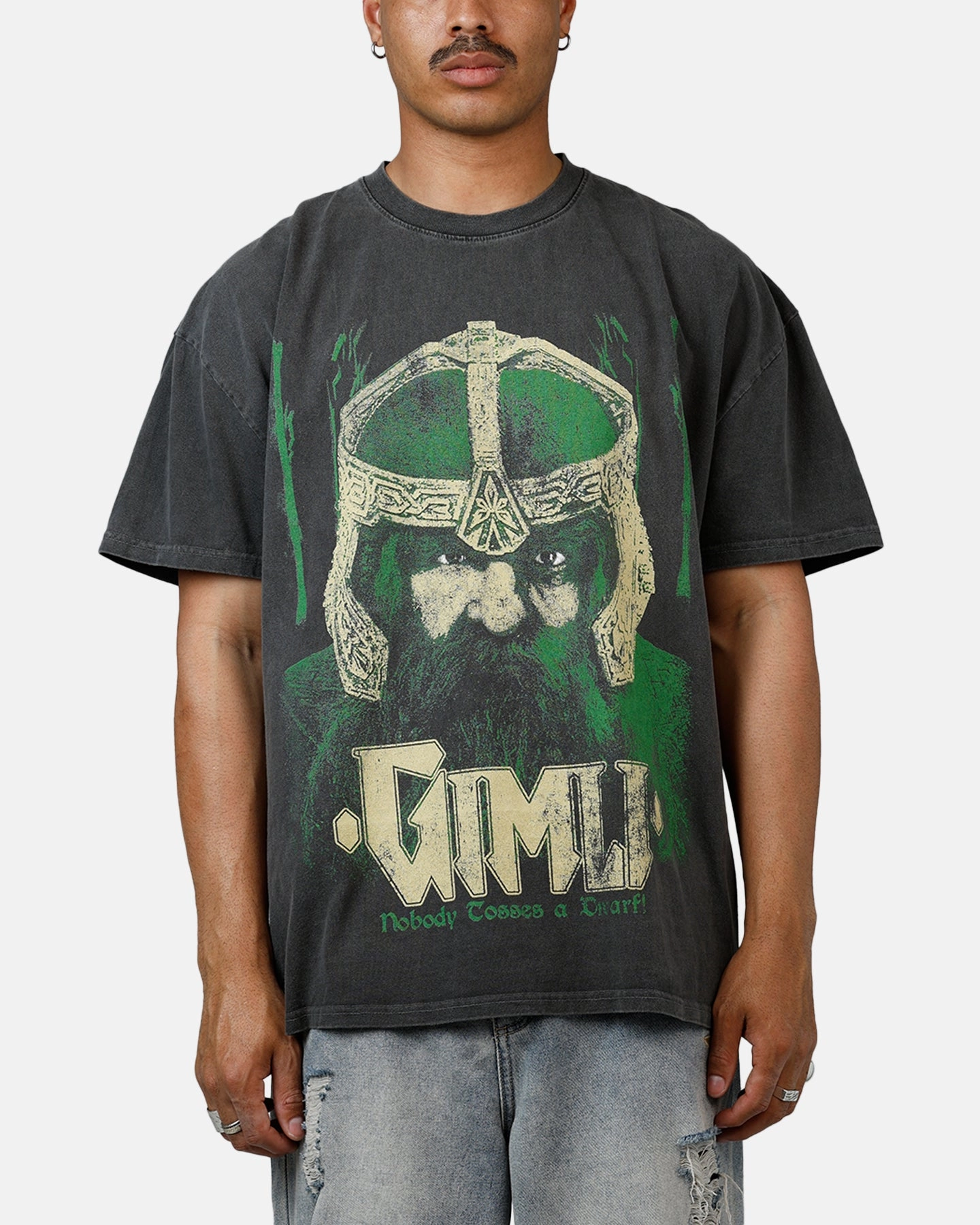 VentilatedMesh SublimatedPrint American Thrift X Lord Of The Rings Gimli Toss Heavyweight T-Shirt Black Wash
