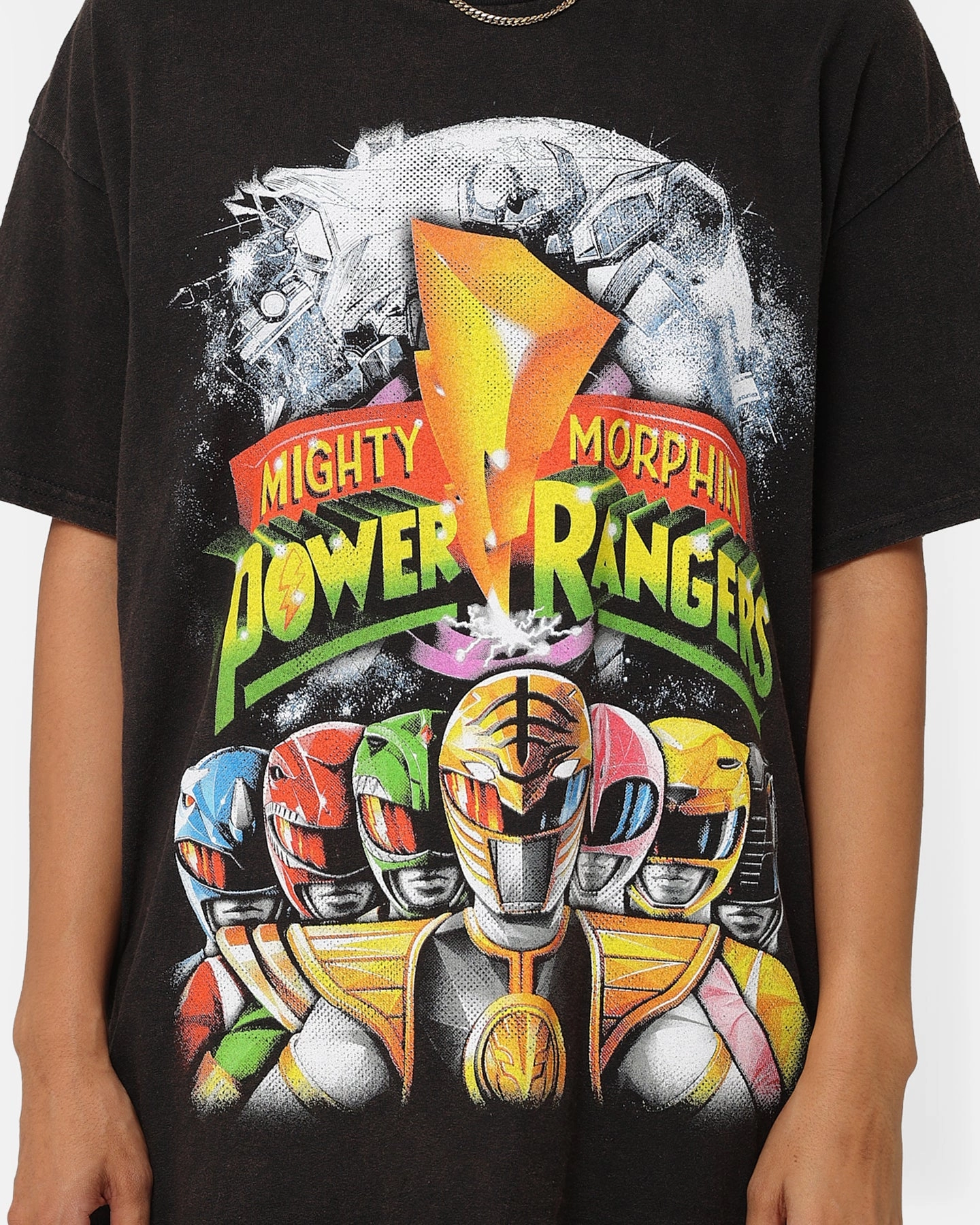 AntiStatic Treatment WaterResistantCoating American Thrift X Power Rangers Mighty Morphin Vintage T-Shirt Black Wash