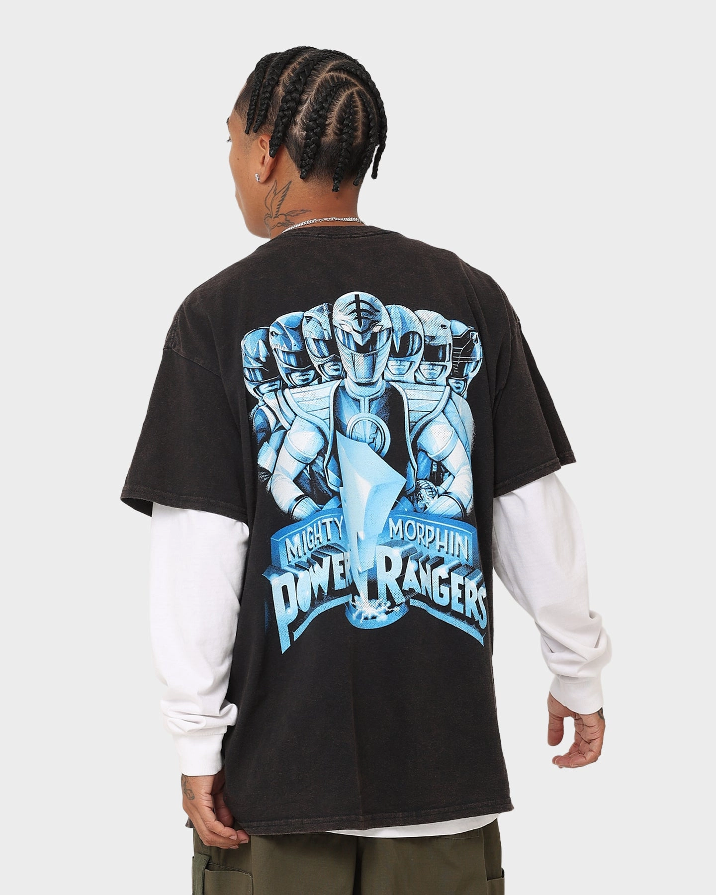 American Thrift X Power Rangers Mighty Morphin Vintage T-Shirt Black Wash Adjustable Collar System Non Closure Collar